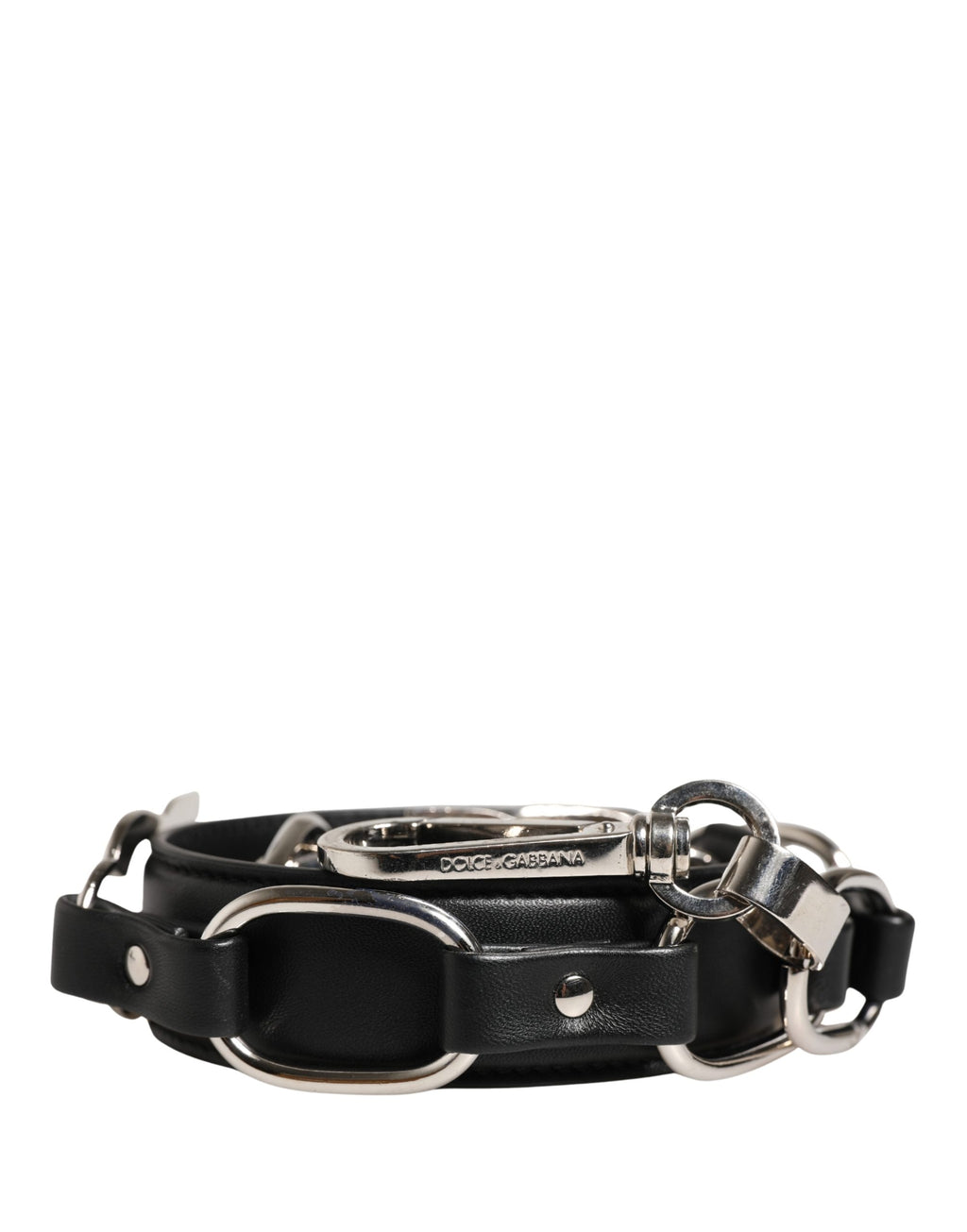 Dolce & Gabbana Tracolla Accessoria in Pelle Nera con Catena Argento