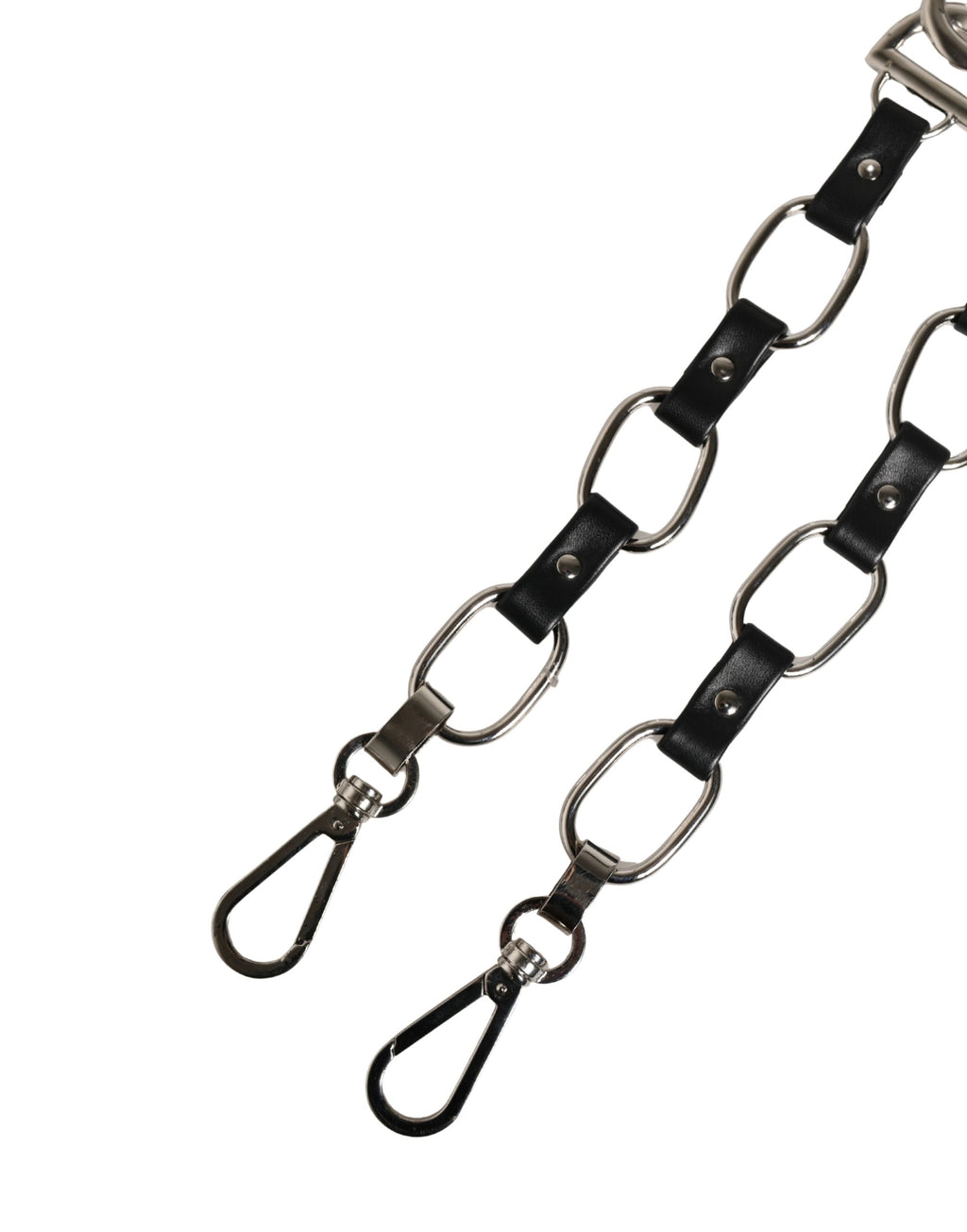 Dolce & Gabbana Tracolla Accessoria in Pelle Nera con Catena Argento