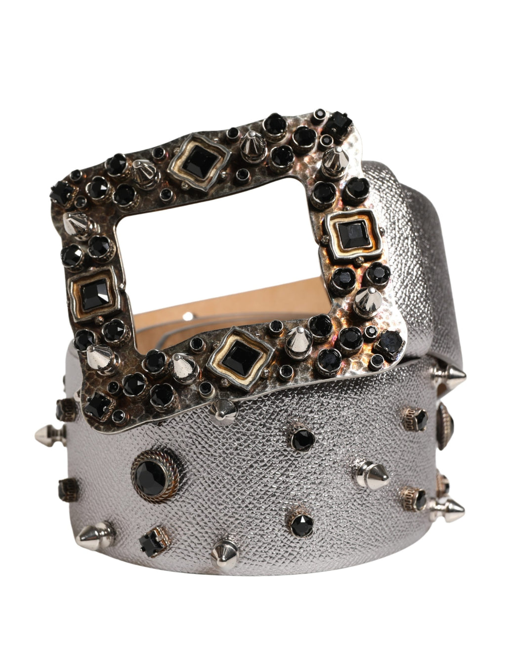 Cintura Dolce & Gabbana in Pelle Argento con Fibbia in Metallo e Cristalli
