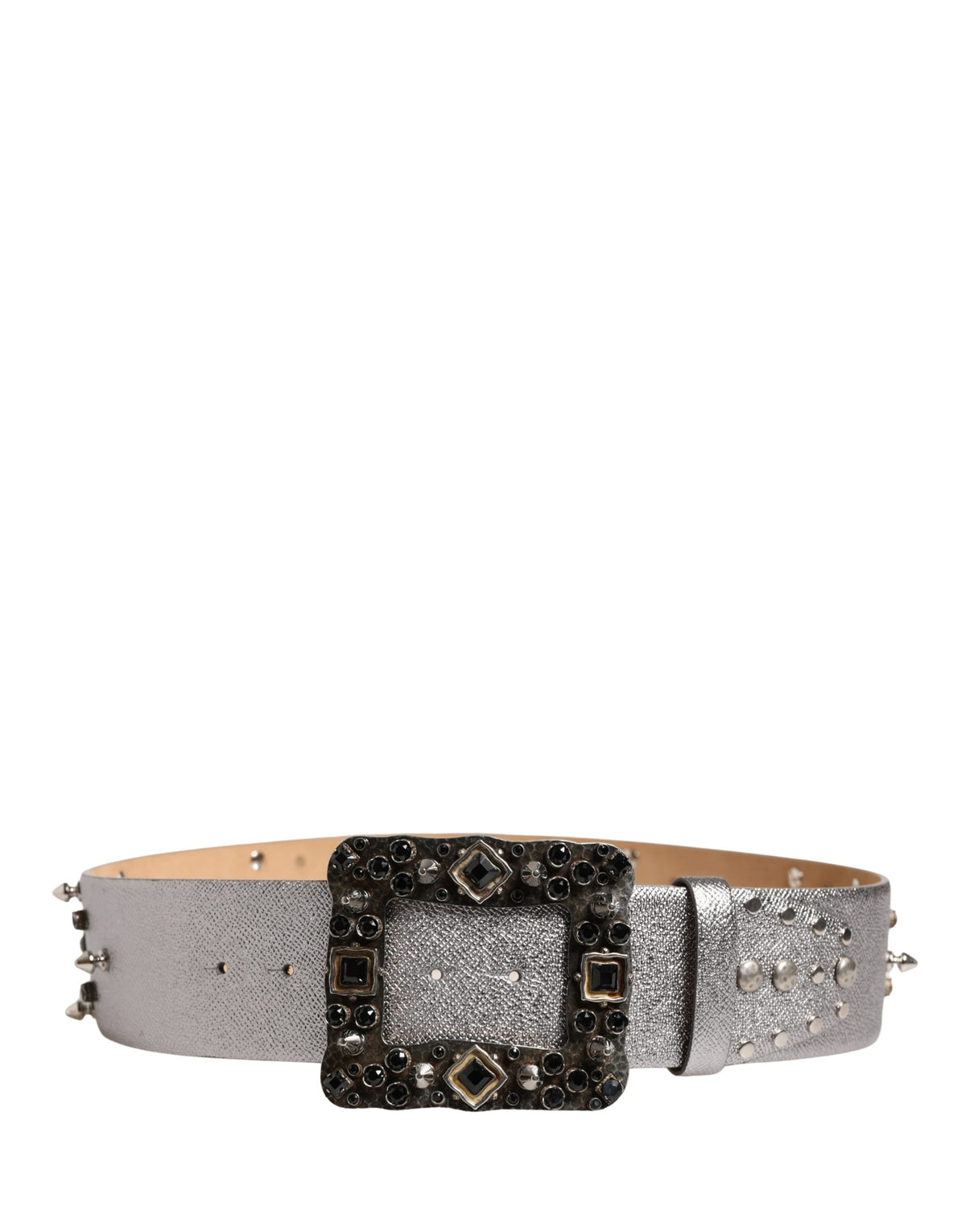 Cintura Dolce & Gabbana in Pelle Argento con Fibbia in Metallo e Cristalli
