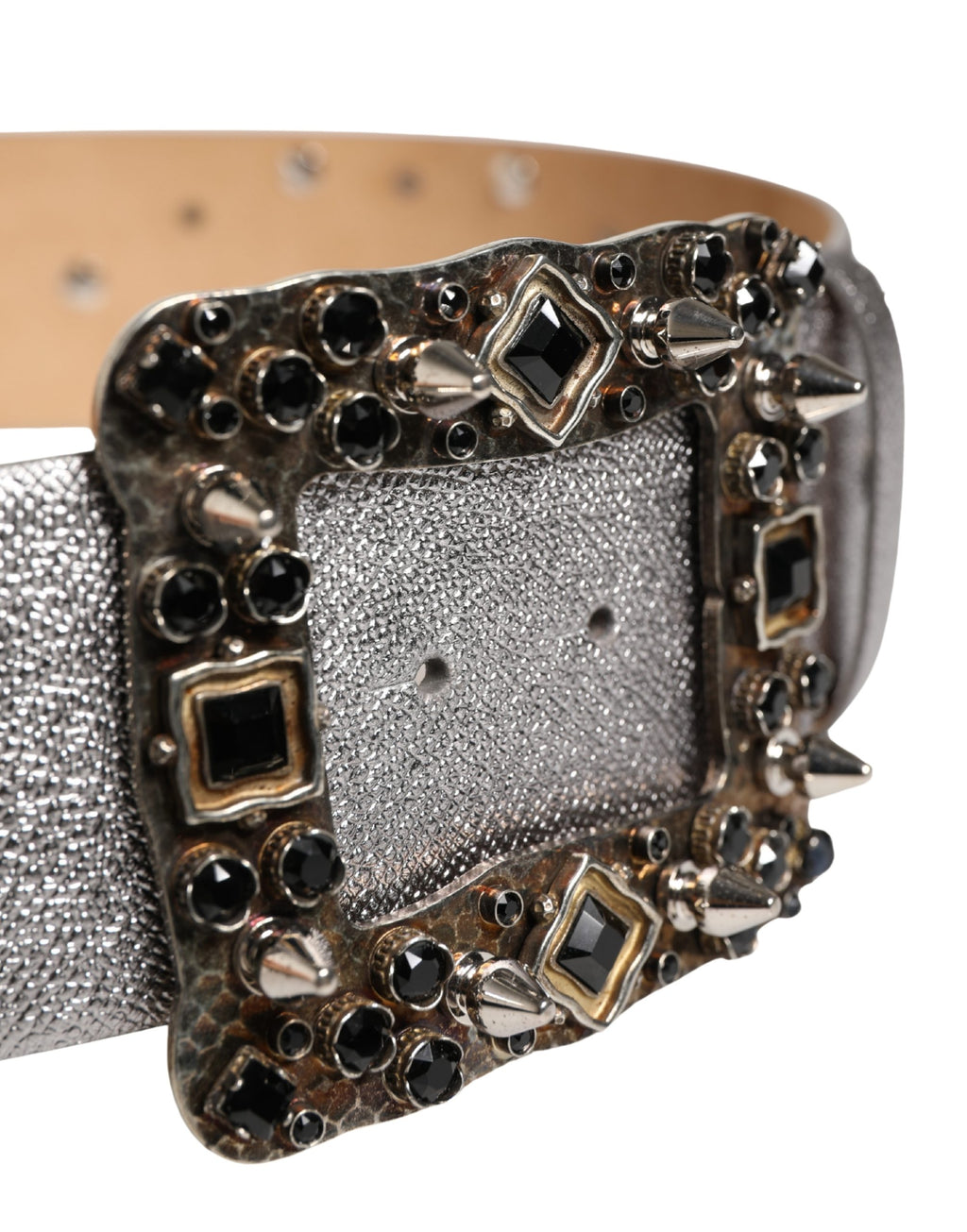 Cintura Dolce & Gabbana in Pelle Argento con Fibbia in Metallo e Cristalli