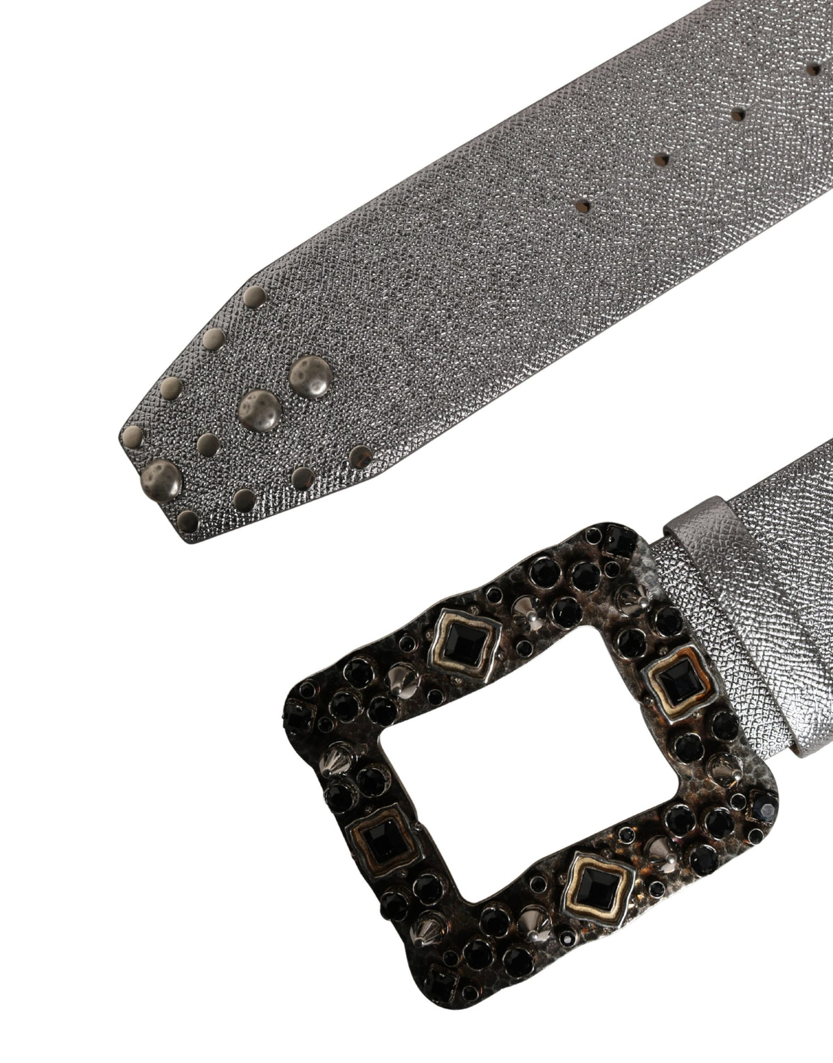 Cintura Dolce & Gabbana in Pelle Argento con Fibbia in Metallo e Cristalli