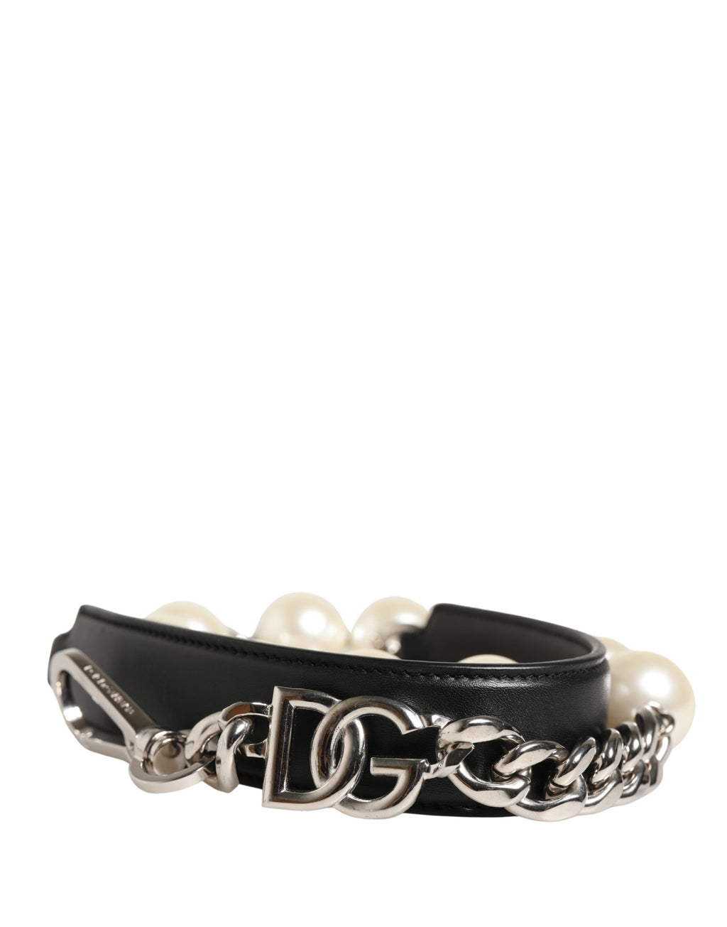 Dolce & Gabbana Tracolla Accessoria in Pelle Nera con Catena Argento