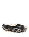 Dolce & Gabbana Tracolla Accessoria in Pelle Nera con Catena Argento
