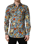 Camicia Dolce & Gabbana GOLD in cotone blu con stampa gioiello e bottoni