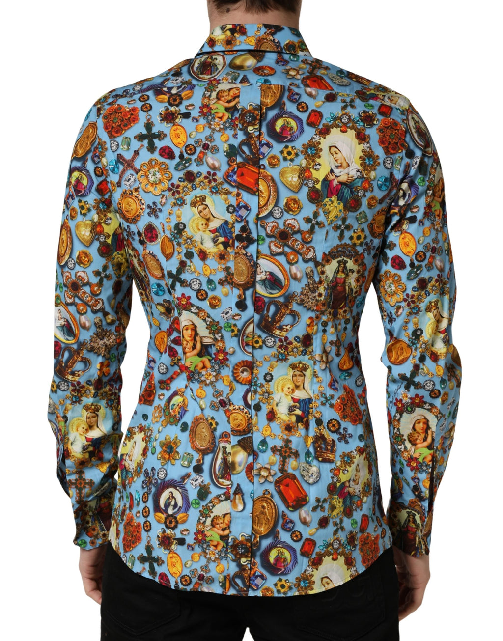 Camicia Dolce & Gabbana GOLD in cotone blu con stampa gioiello e bottoni