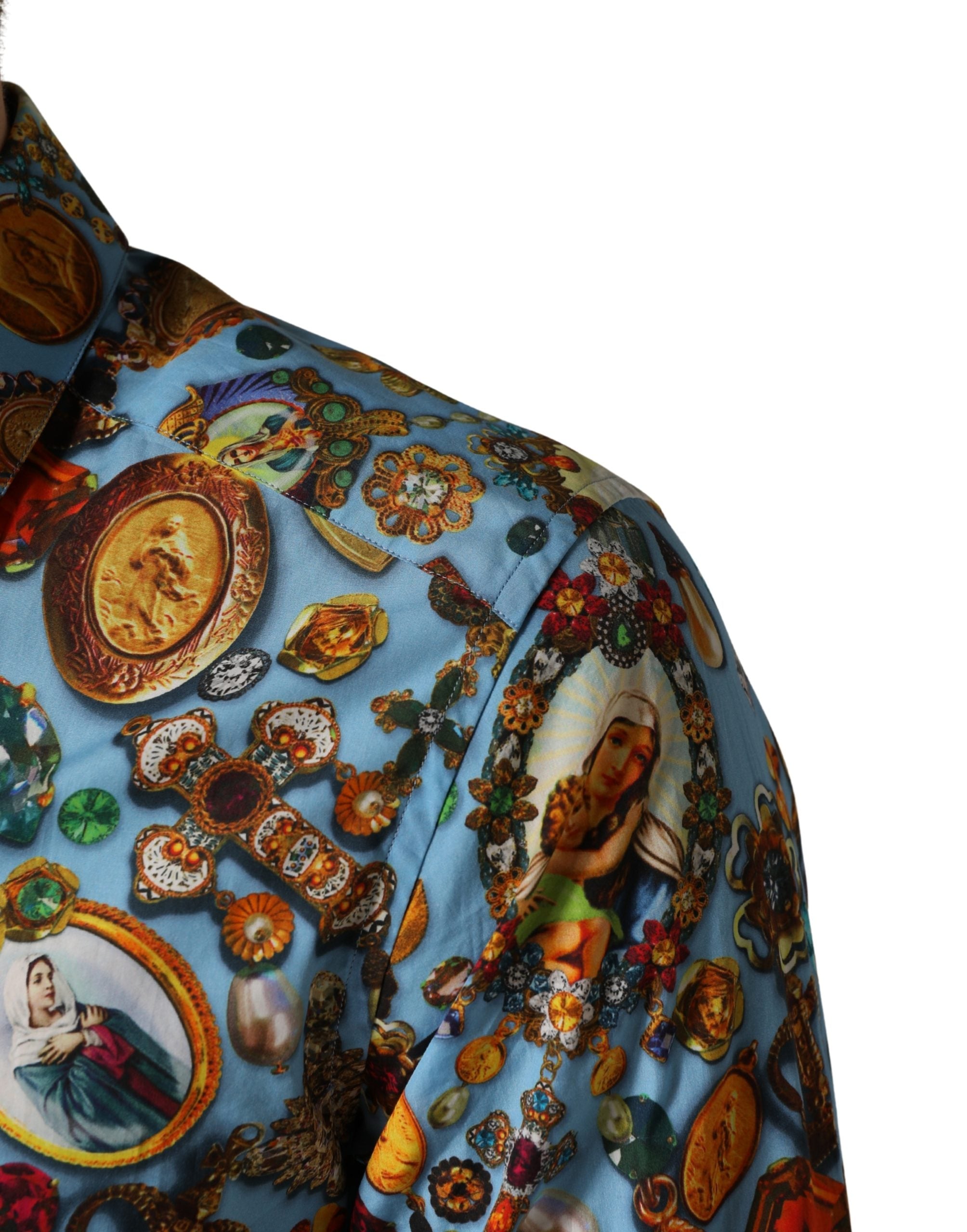 Camicia Dolce & Gabbana GOLD in cotone blu con stampa gioiello e bottoni