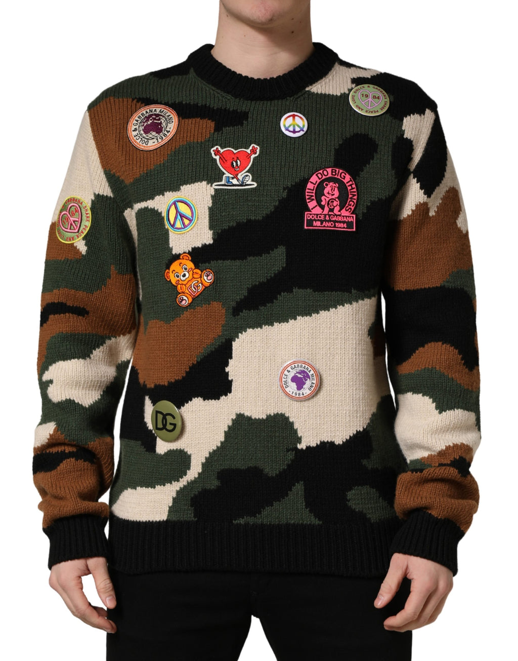 Maglione pullover Dolce & Gabbana mimetico intarsiato multicolore