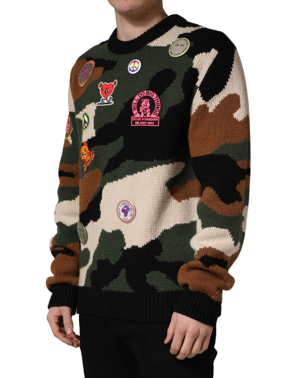 Maglione pullover Dolce & Gabbana mimetico intarsiato multicolore
