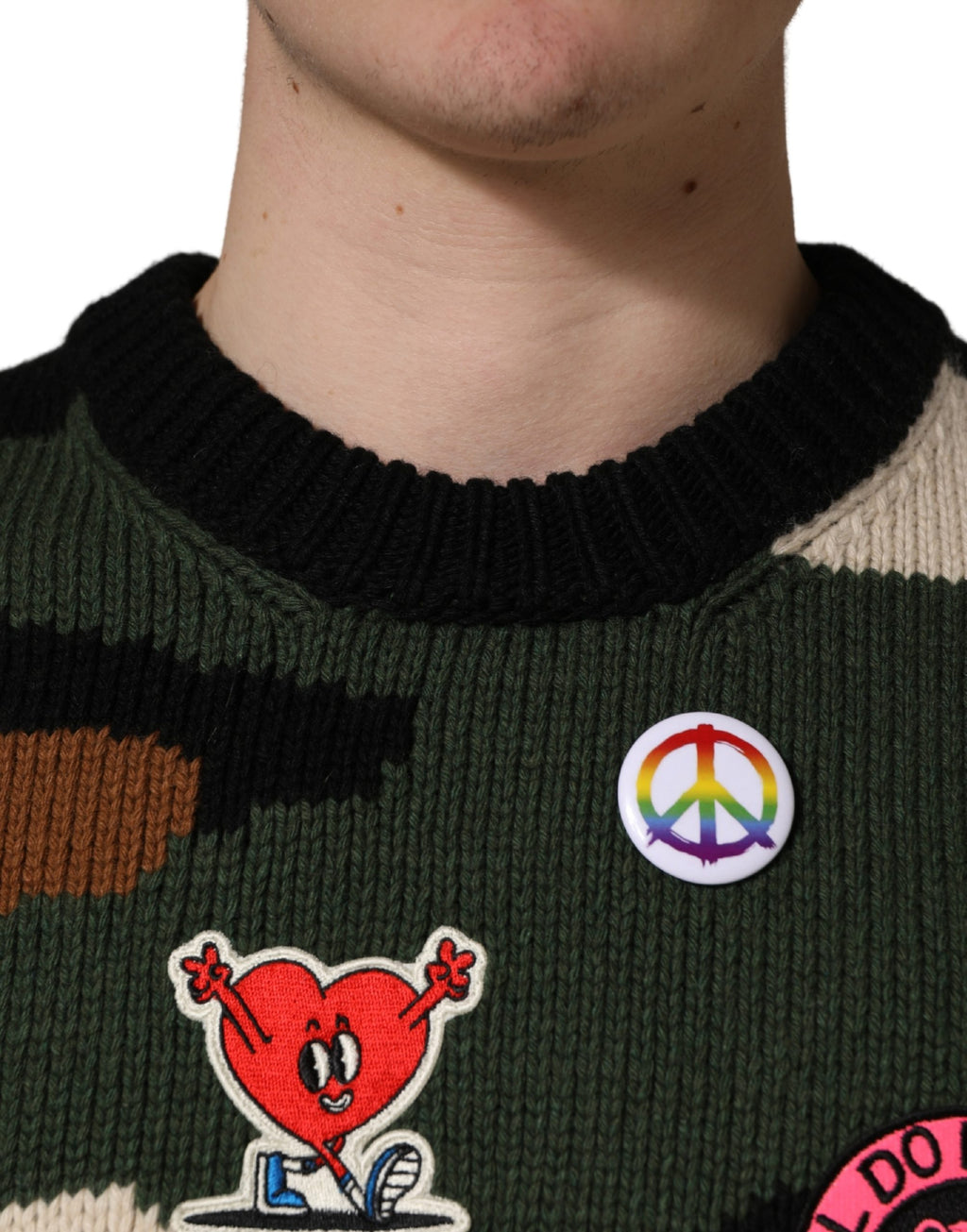 Maglione pullover Dolce & Gabbana mimetico intarsiato multicolore