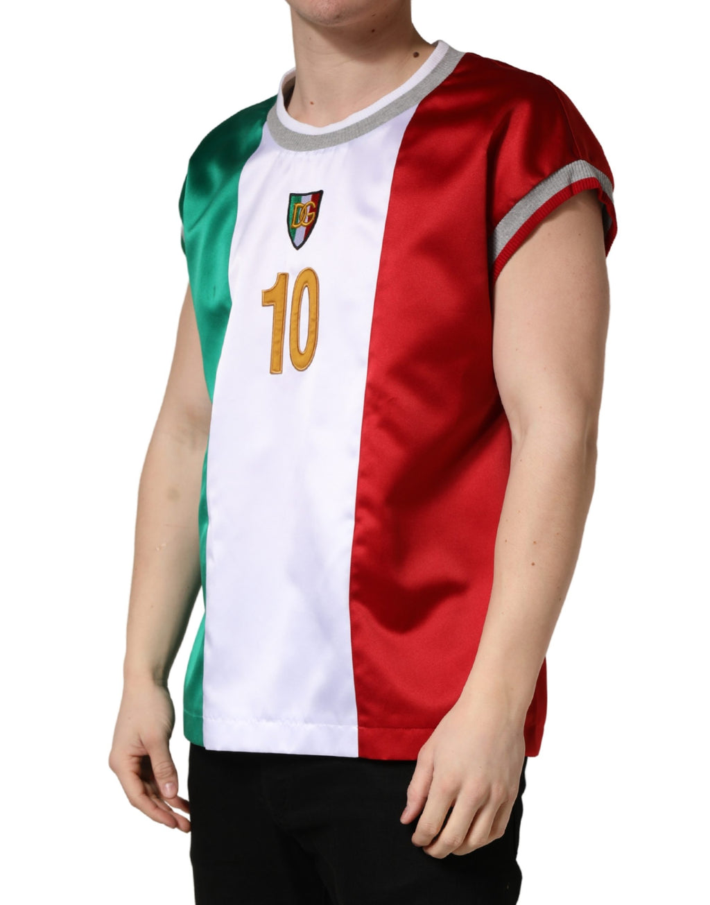 T-shirt smanicata in raso multicolor Italia DG Logo di Dolce & Gabbana