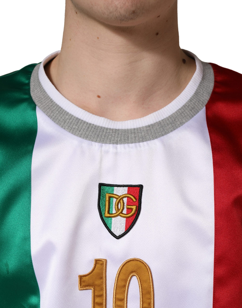 T-shirt smanicata in raso multicolor Italia DG Logo di Dolce & Gabbana