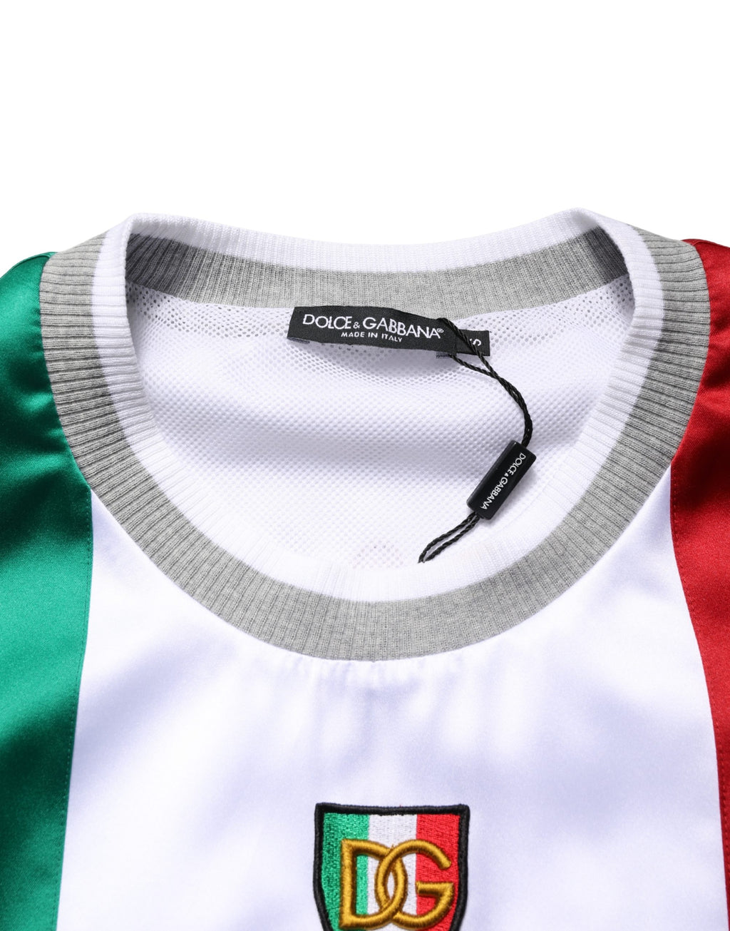 T-shirt smanicata in raso multicolor Italia DG Logo di Dolce & Gabbana