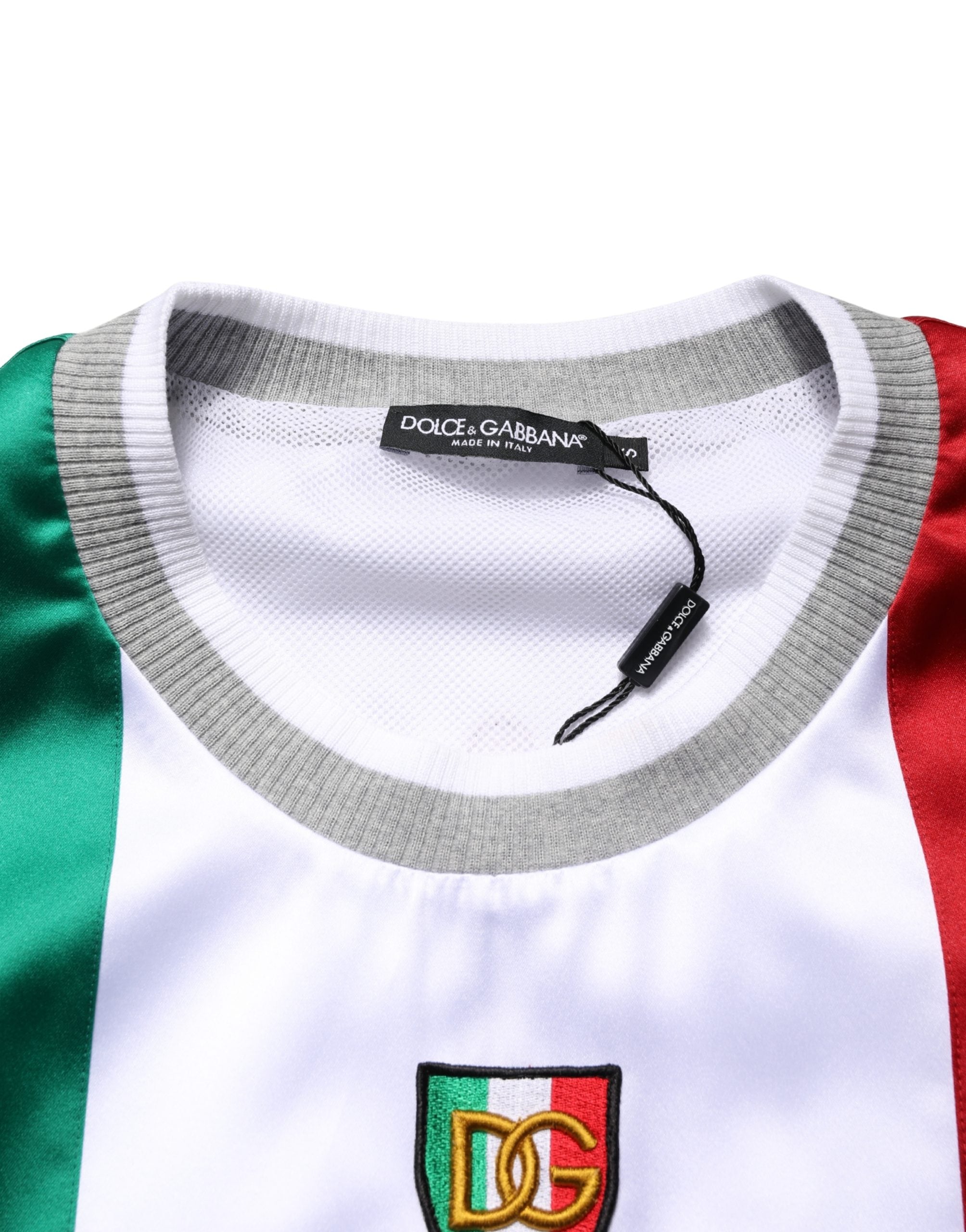 T-shirt smanicata in raso multicolor Italia DG Logo di Dolce & Gabbana