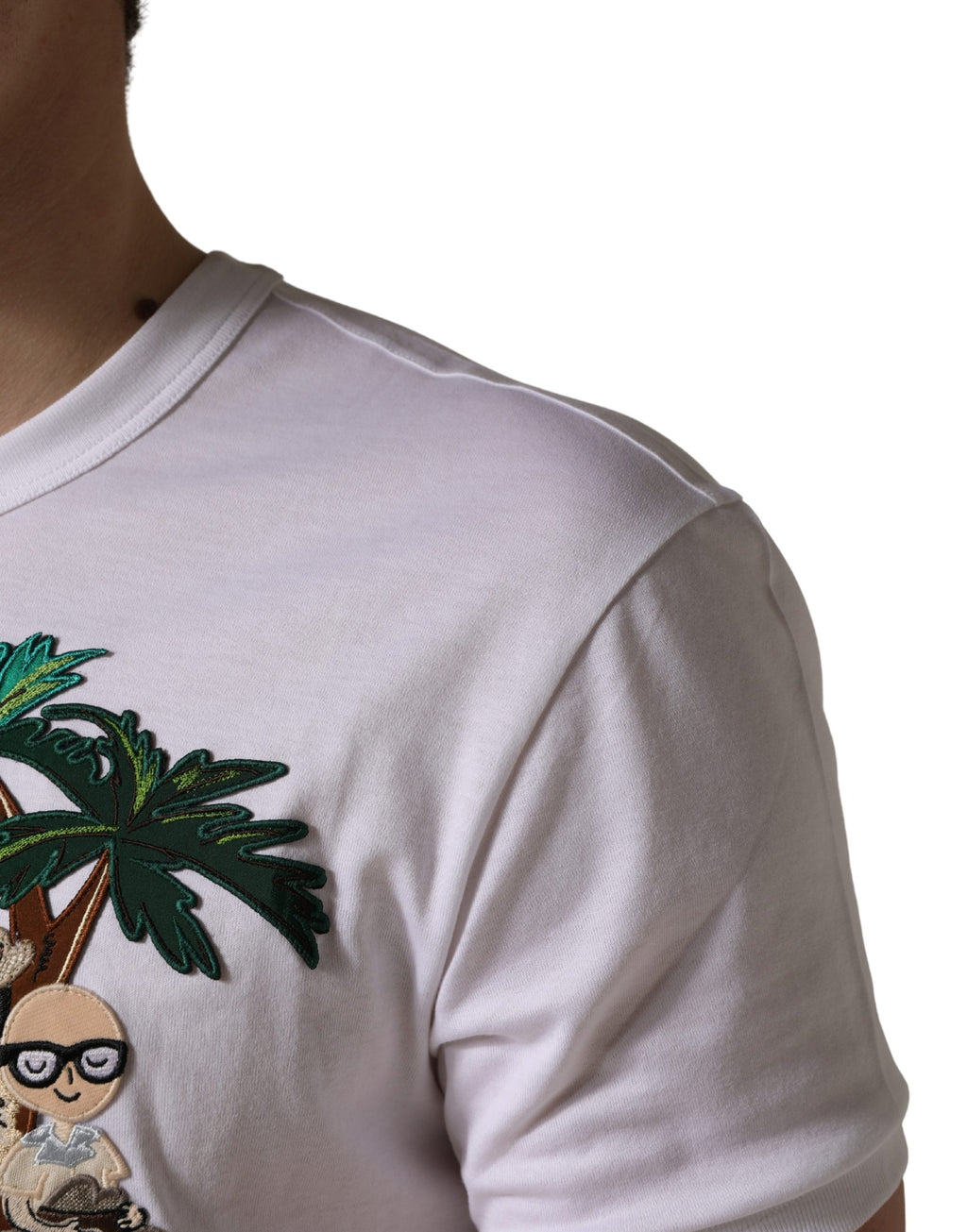 T-shirt girocollo da uomo Dolce & Gabbana bianca con ricamo a palma