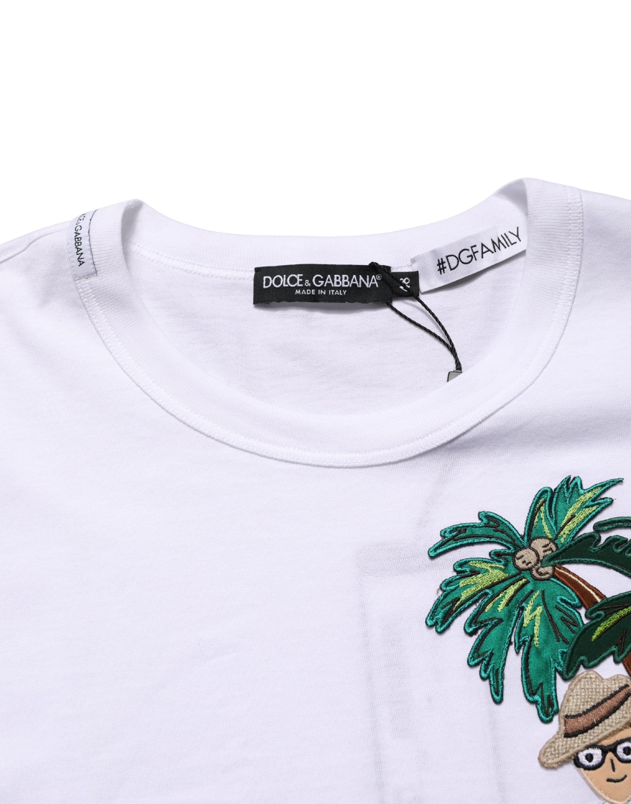 T-shirt girocollo da uomo Dolce & Gabbana bianca con ricamo a palma