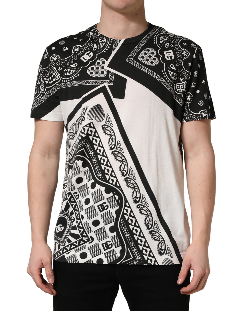 T-shirt girocollo in cotone con bandana bianco e nero Dolce & Gabbana