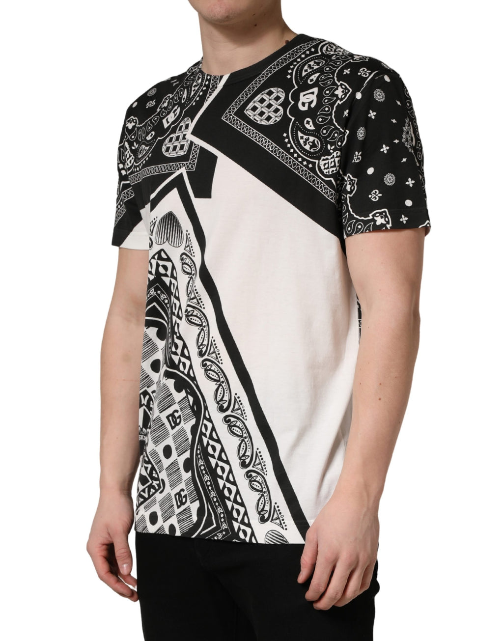 T-shirt girocollo in cotone con bandana bianco e nero Dolce & Gabbana
