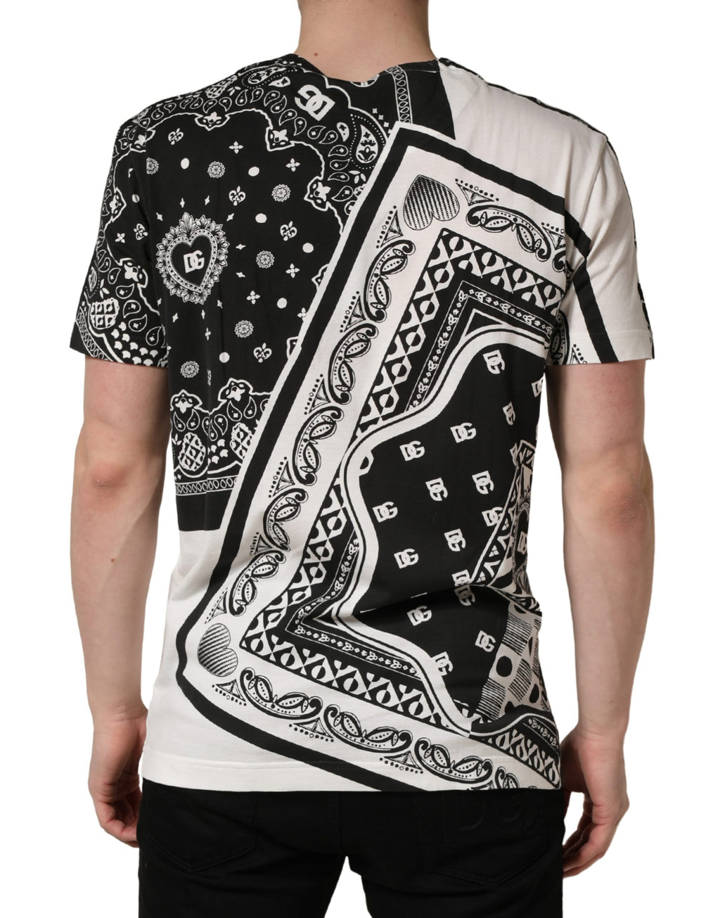 T-shirt girocollo in cotone con bandana bianco e nero Dolce & Gabbana