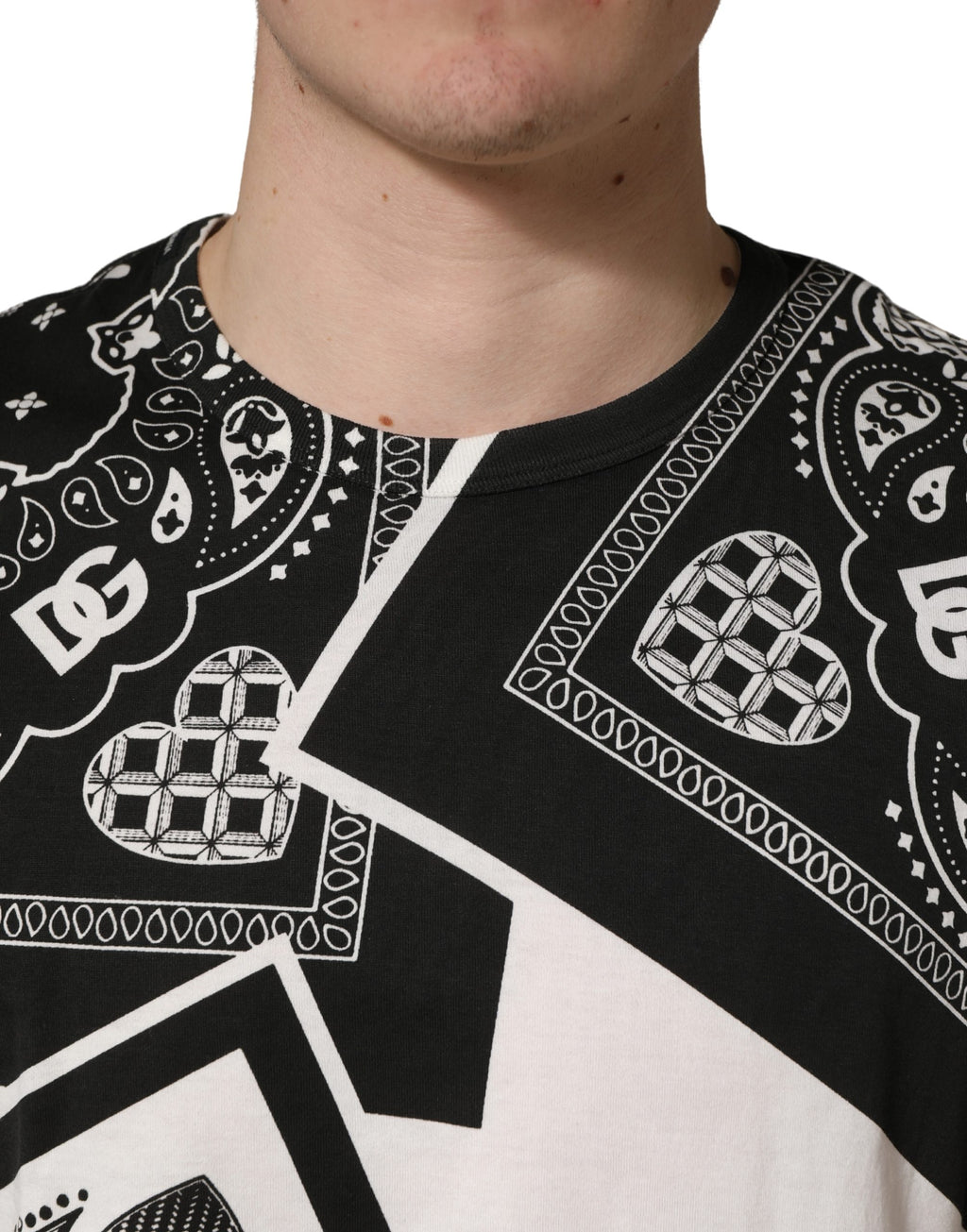 T-shirt girocollo in cotone con bandana bianco e nero Dolce & Gabbana