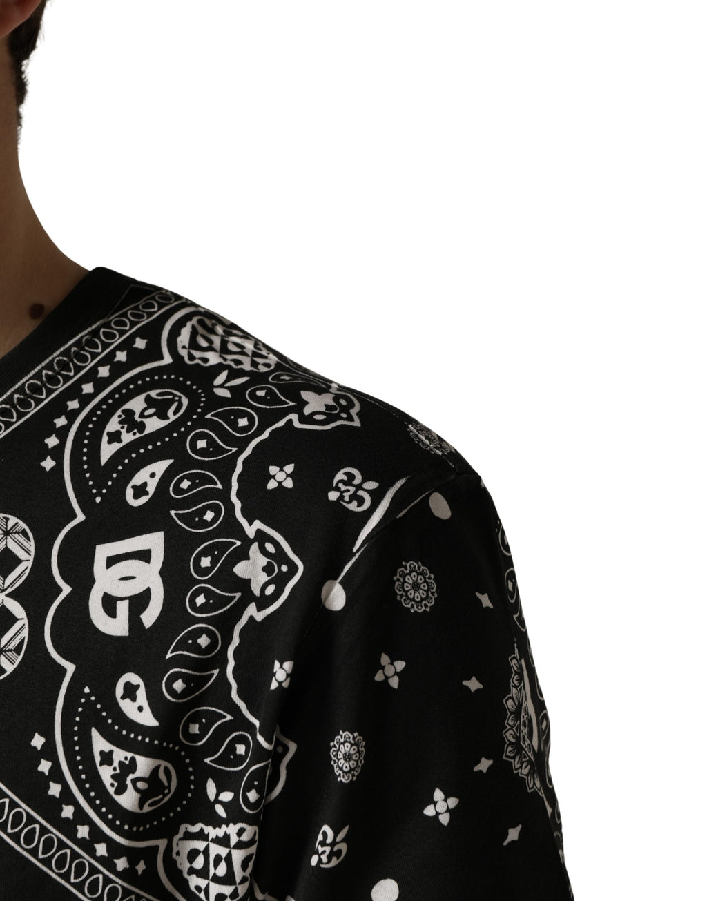 T-shirt girocollo in cotone con bandana bianco e nero Dolce & Gabbana