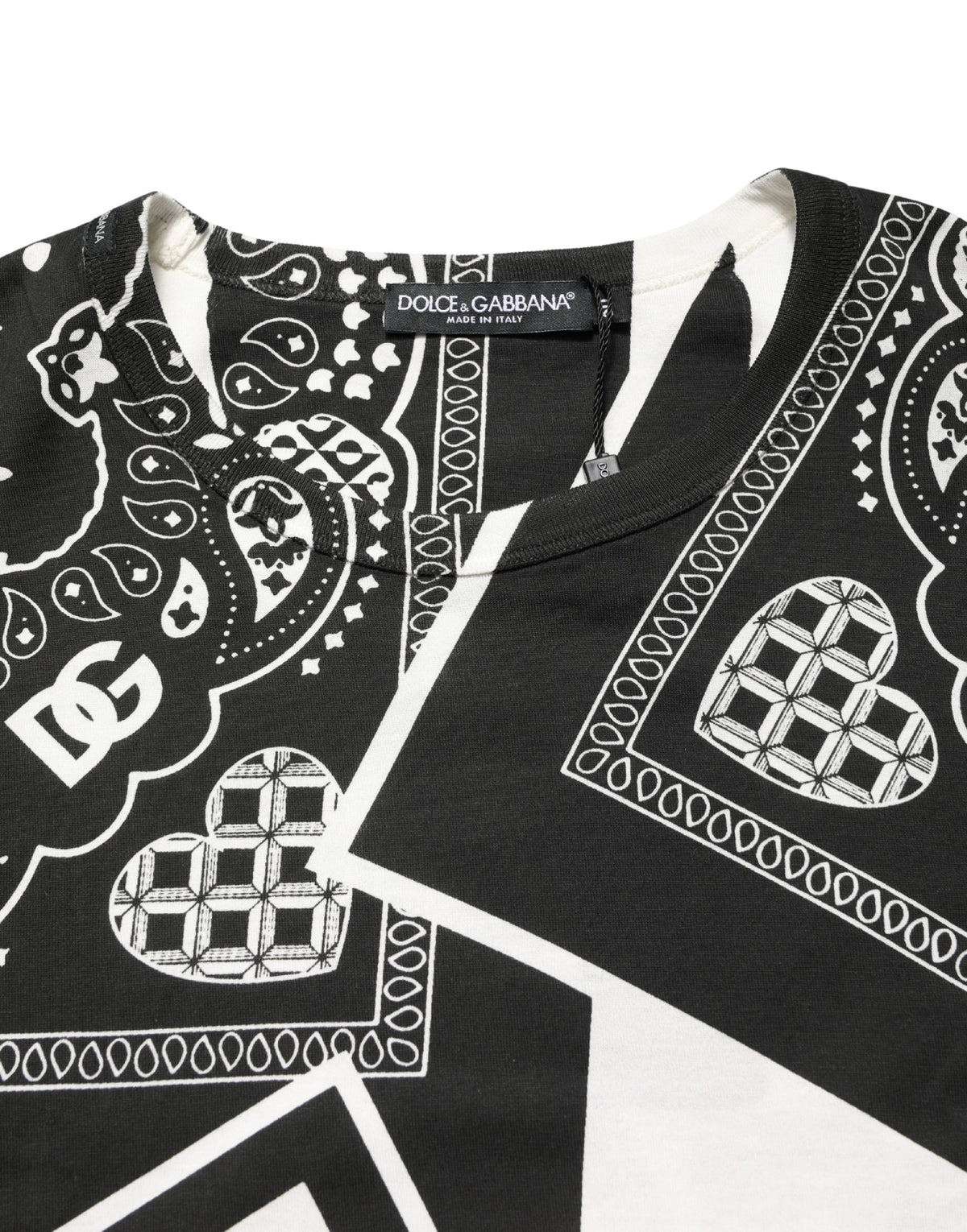 T-shirt girocollo in cotone con bandana bianco e nero Dolce & Gabbana