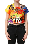Top crop in jersey Dolce & Gabbana con cristalli e stampa graffiti multicolor