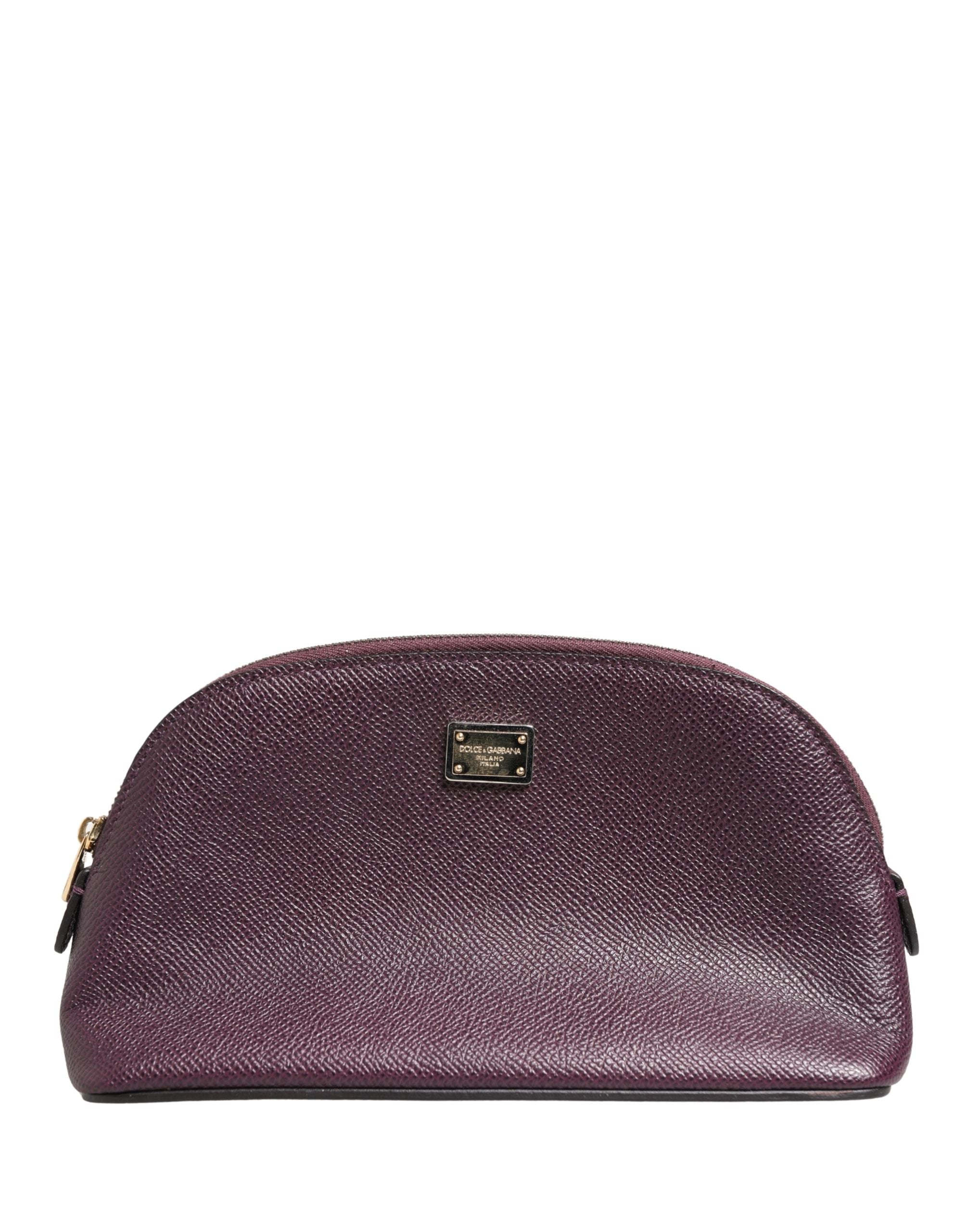 Portafoglio da polso Dolce & Gabbana in pelle viola scuro con logo DG e cerniera perimetrale