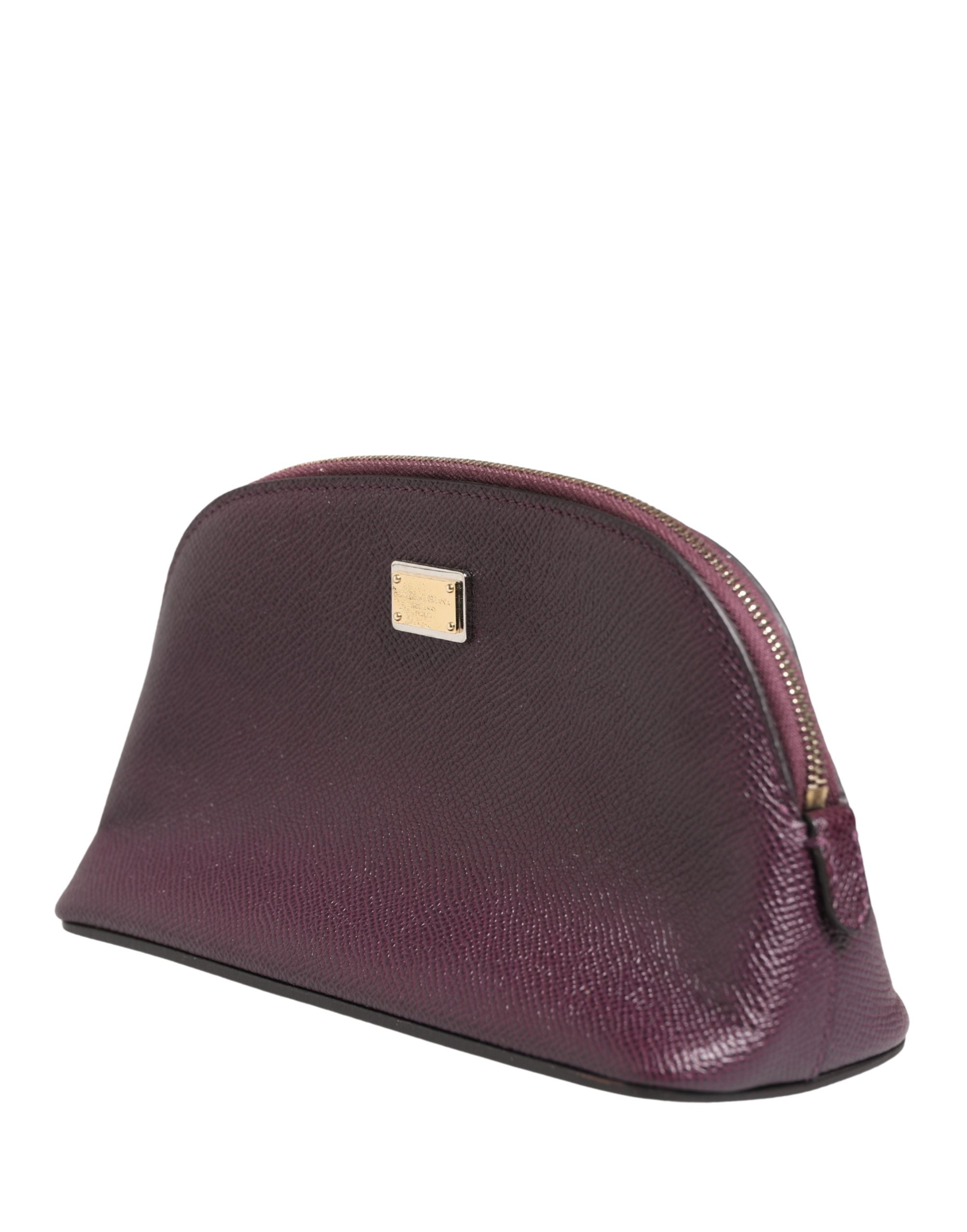 Portafoglio da polso Dolce & Gabbana in pelle viola scuro con logo DG e cerniera perimetrale