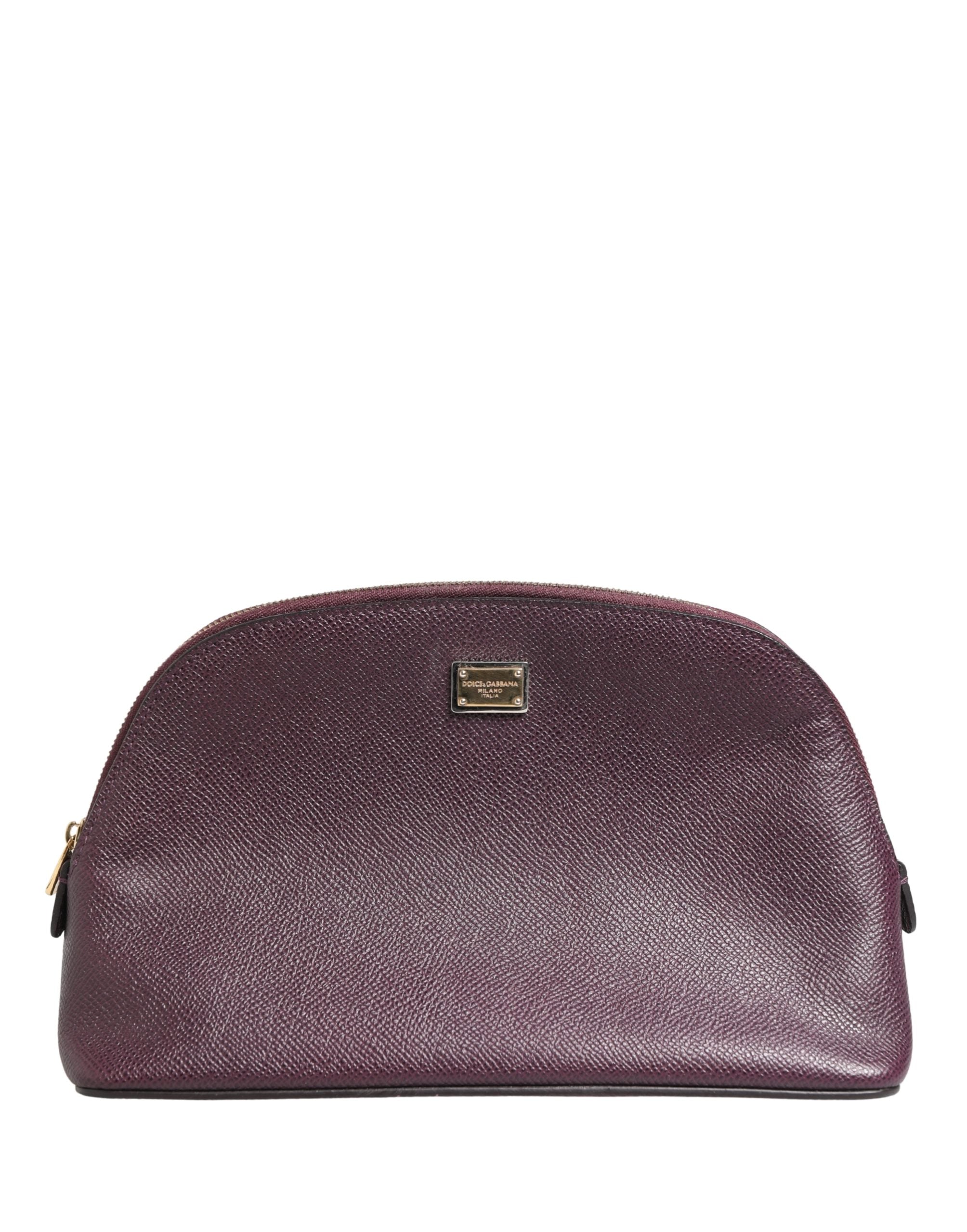 Portafoglio da polso Dolce & Gabbana in pelle viola scuro con logo DG e cerniera perimetrale
