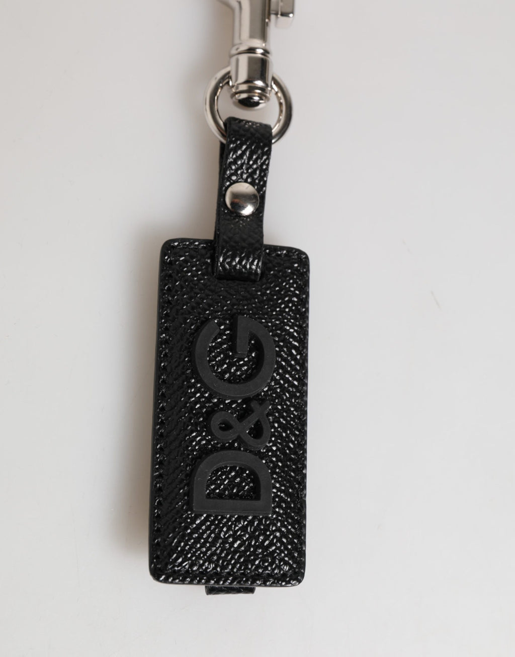 Dolce & Gabbana Portachiavi da Uomo in Pelle Nera con Logo DG e Metallo Argentato