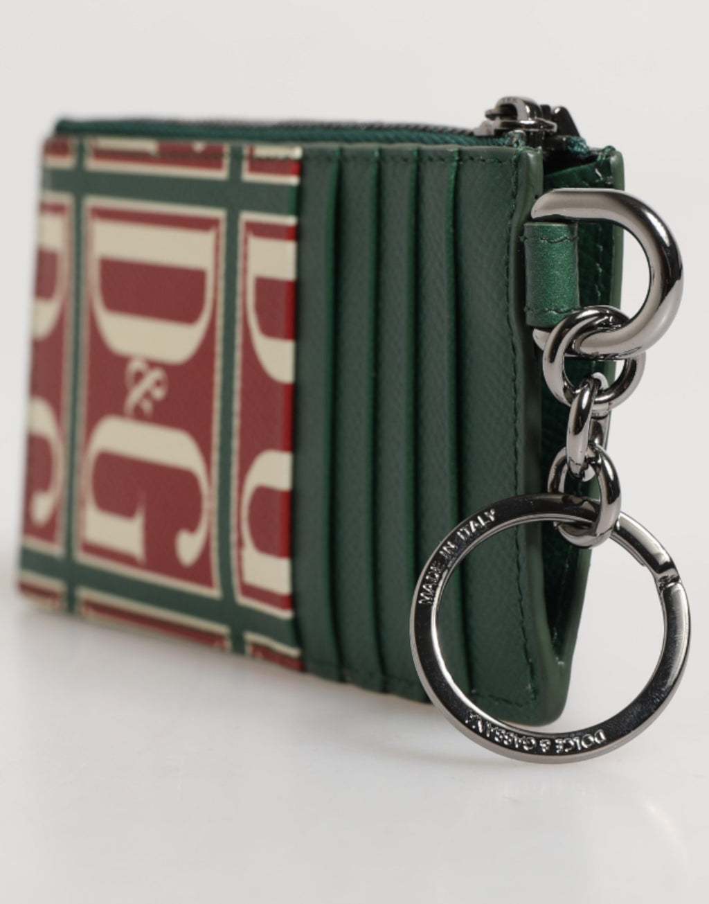Portacarte/portafoglio Dolce & Gabbana in pelle di vitello verde con stampa logo monogram