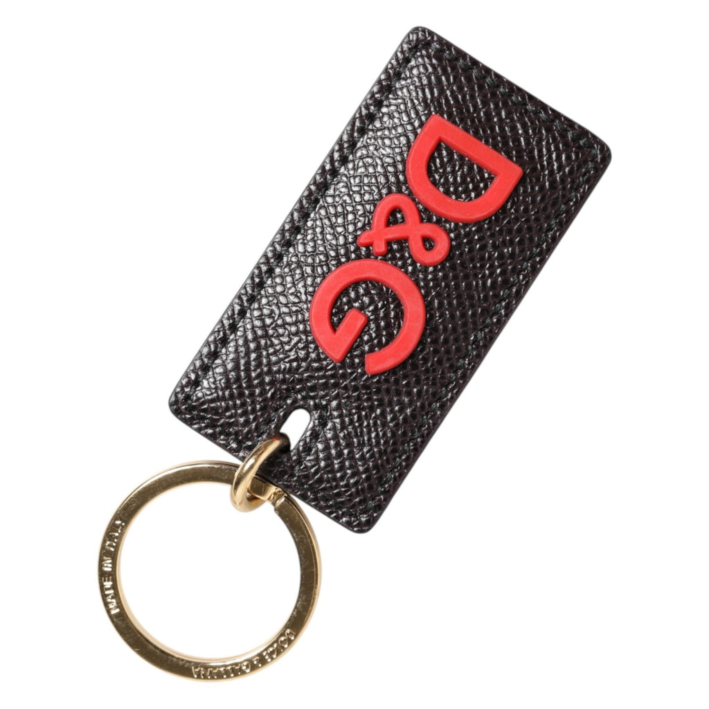 Dolce & Gabbana Portachiavi Uomo in Pelle di Vitello Nera con Anello in Metallo Logato