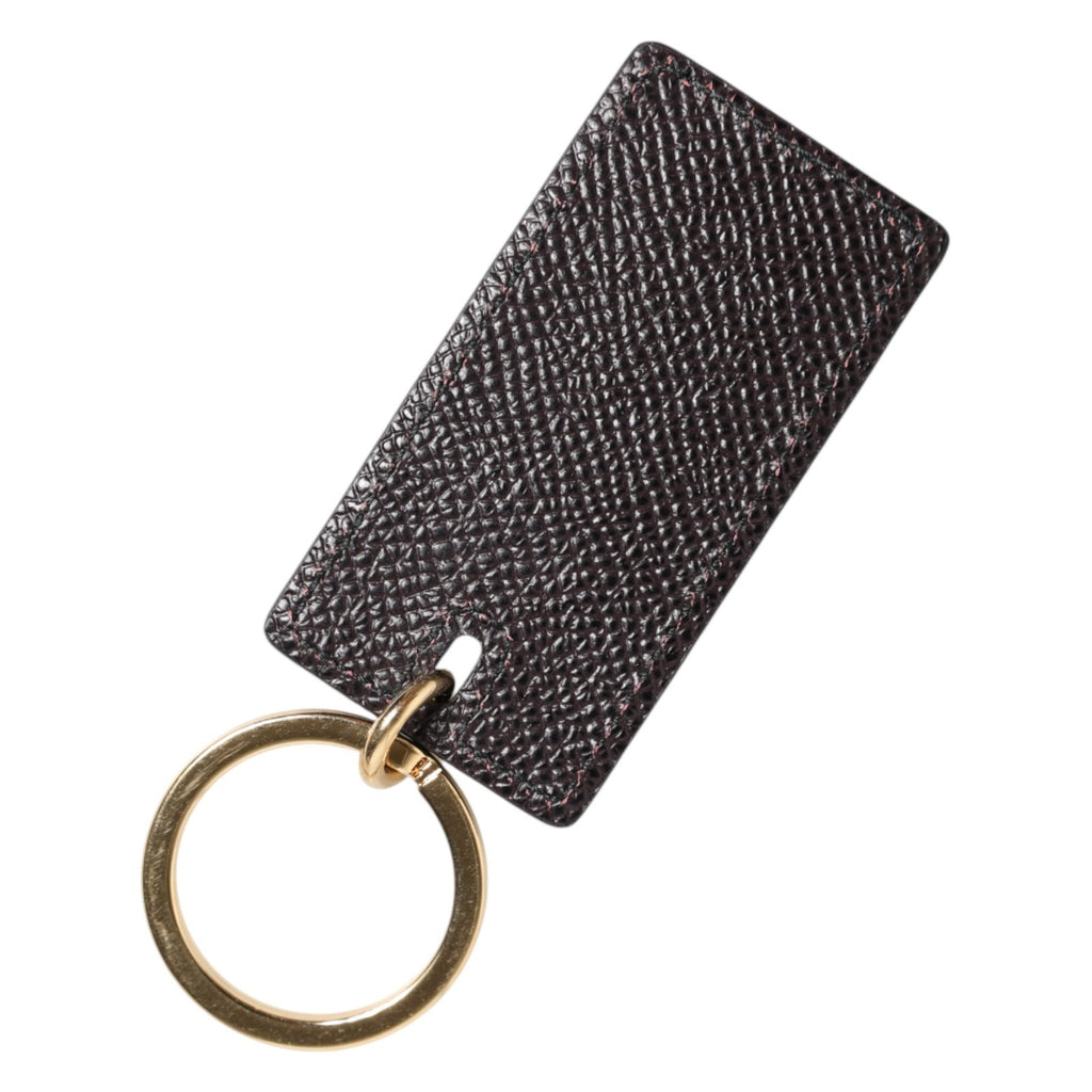 Dolce & Gabbana Portachiavi Uomo in Pelle di Vitello Nera con Anello in Metallo Logato