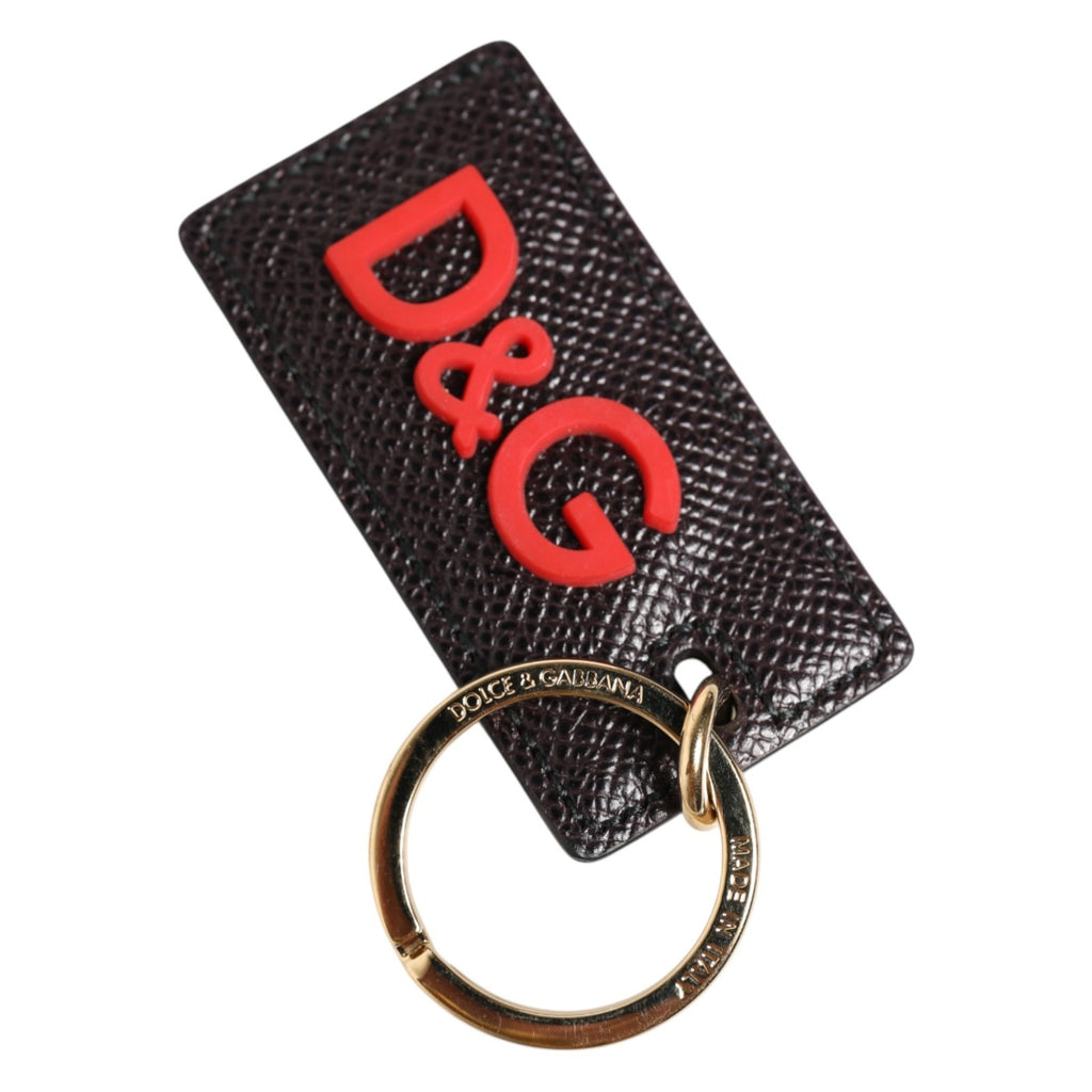 Dolce & Gabbana Portachiavi Uomo in Pelle di Vitello Nera con Anello in Metallo Logato