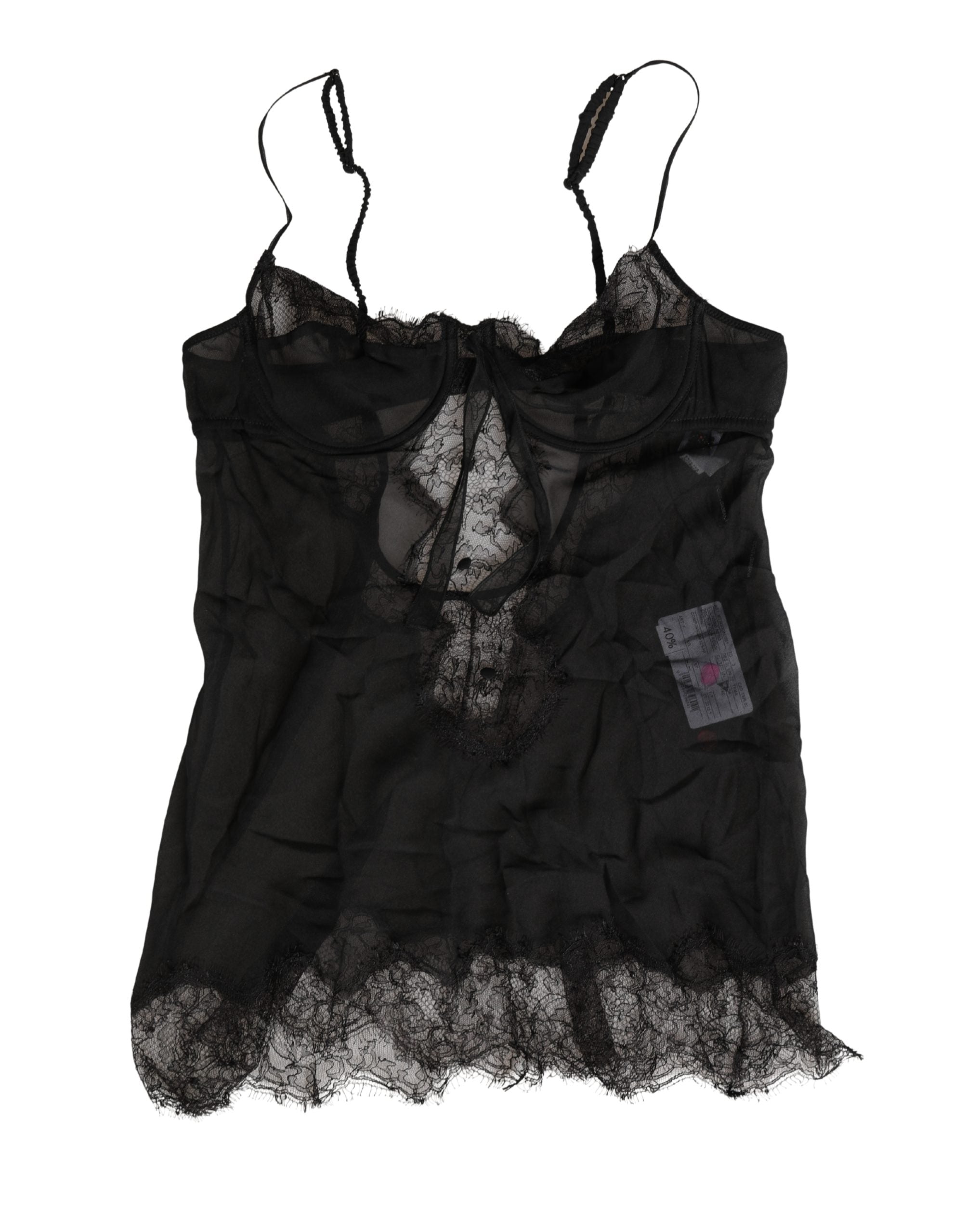 Dolce & Gabbana Chemise Sottoveste in Pizzo di Seta Nera