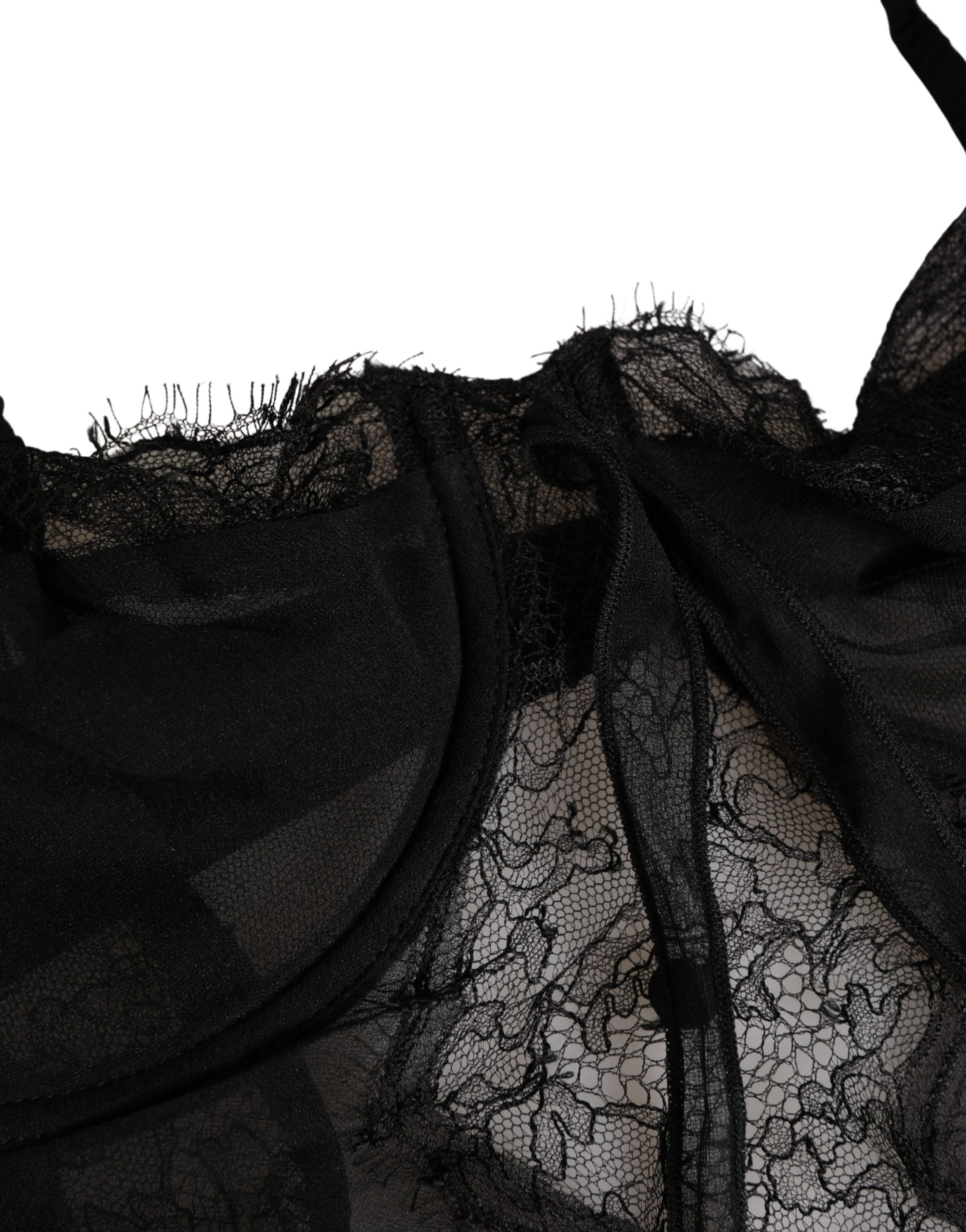 Dolce & Gabbana Chemise Sottoveste in Pizzo di Seta Nera