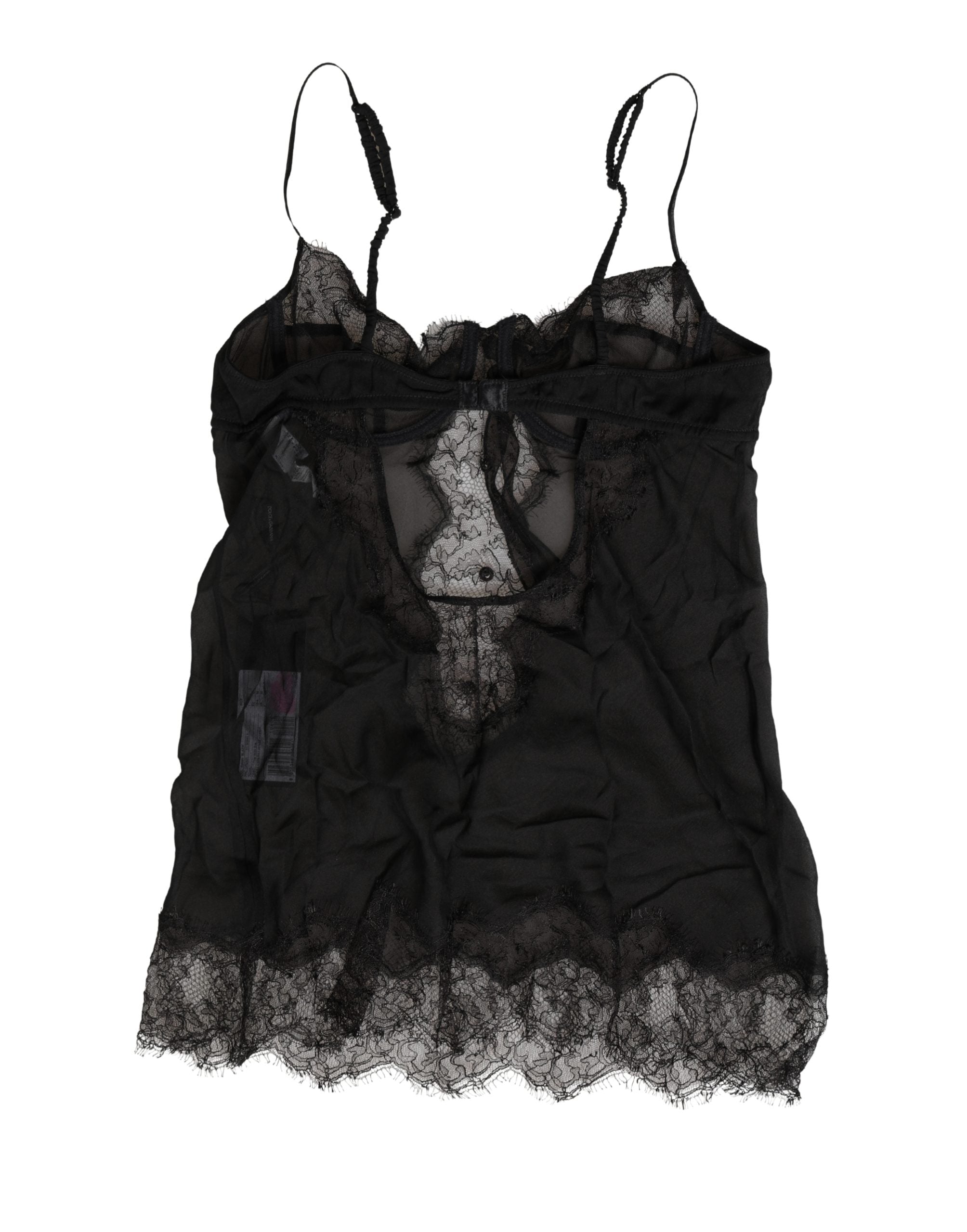 Dolce & Gabbana Chemise Sottoveste in Pizzo di Seta Nera