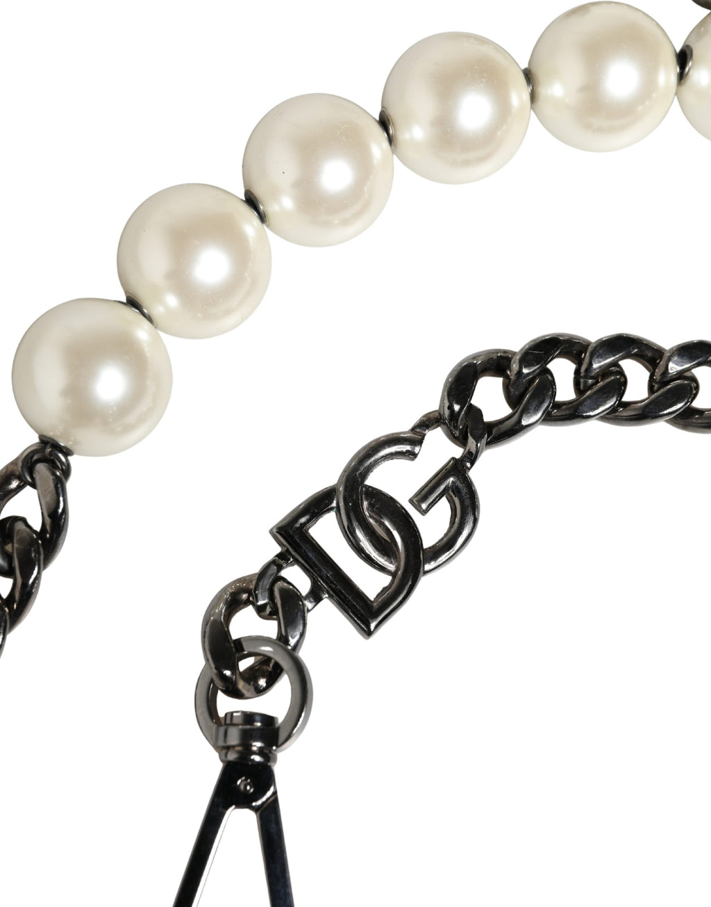 Dolce & Gabbana Tracolla Accessoria Bianca in Pelle con Catena Argentata