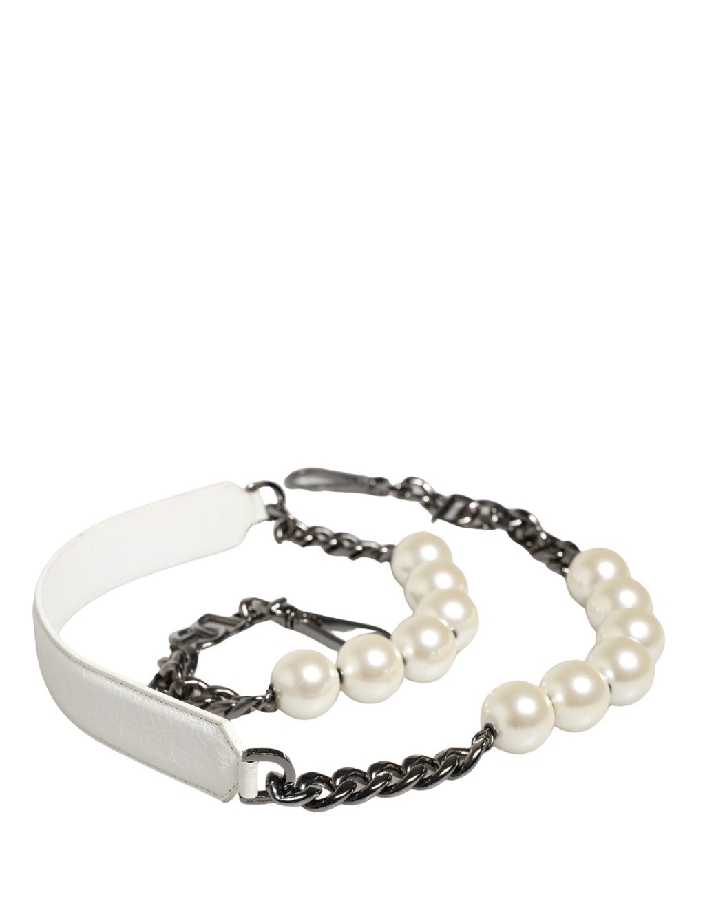 Dolce & Gabbana Tracolla Accessoria Bianca in Pelle con Catena Argentata