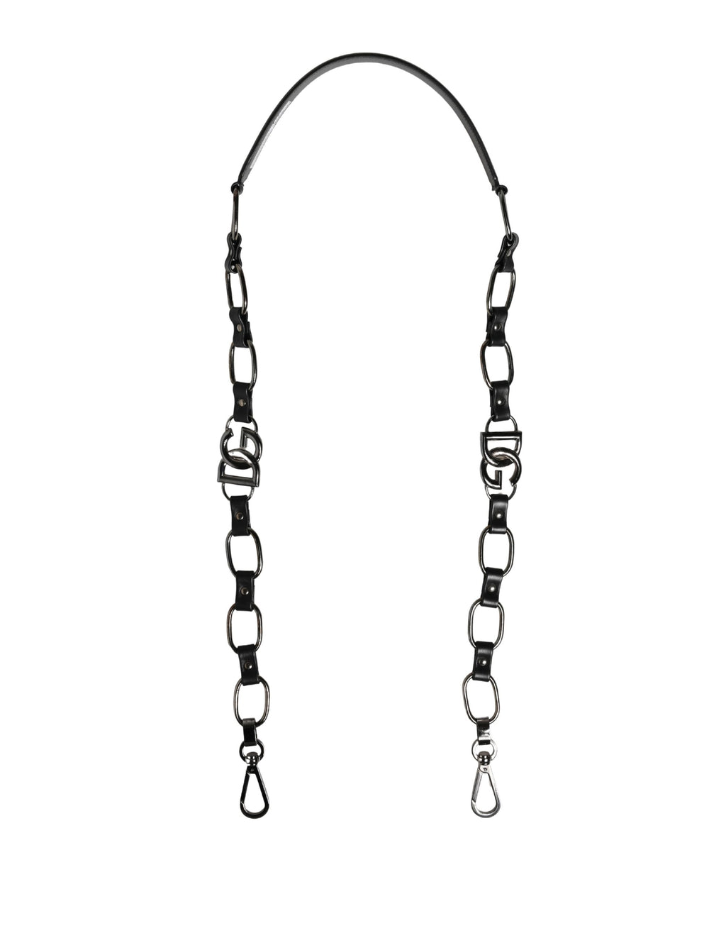 Dolce & Gabbana Tracolla Accessoria in Pelle Nera con Catena Argento