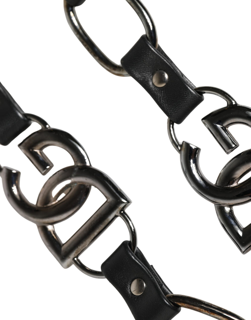 Dolce & Gabbana Tracolla Accessoria in Pelle Nera con Catena Argento
