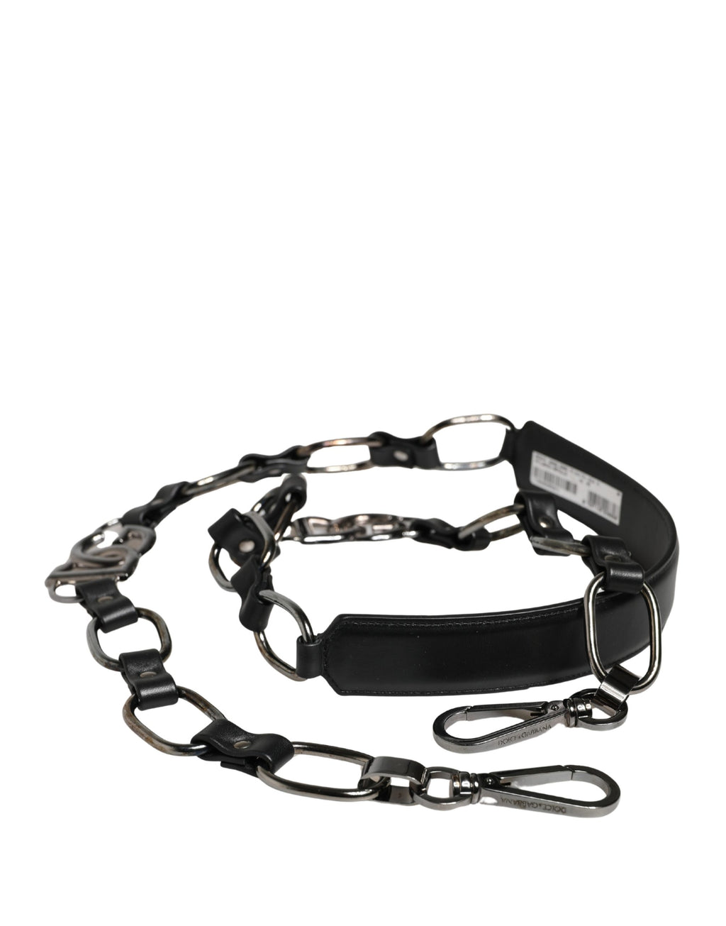 Dolce & Gabbana Tracolla Accessoria in Pelle Nera con Catena Argento