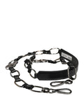 Dolce & Gabbana Tracolla Accessoria in Pelle Nera con Catena Argento