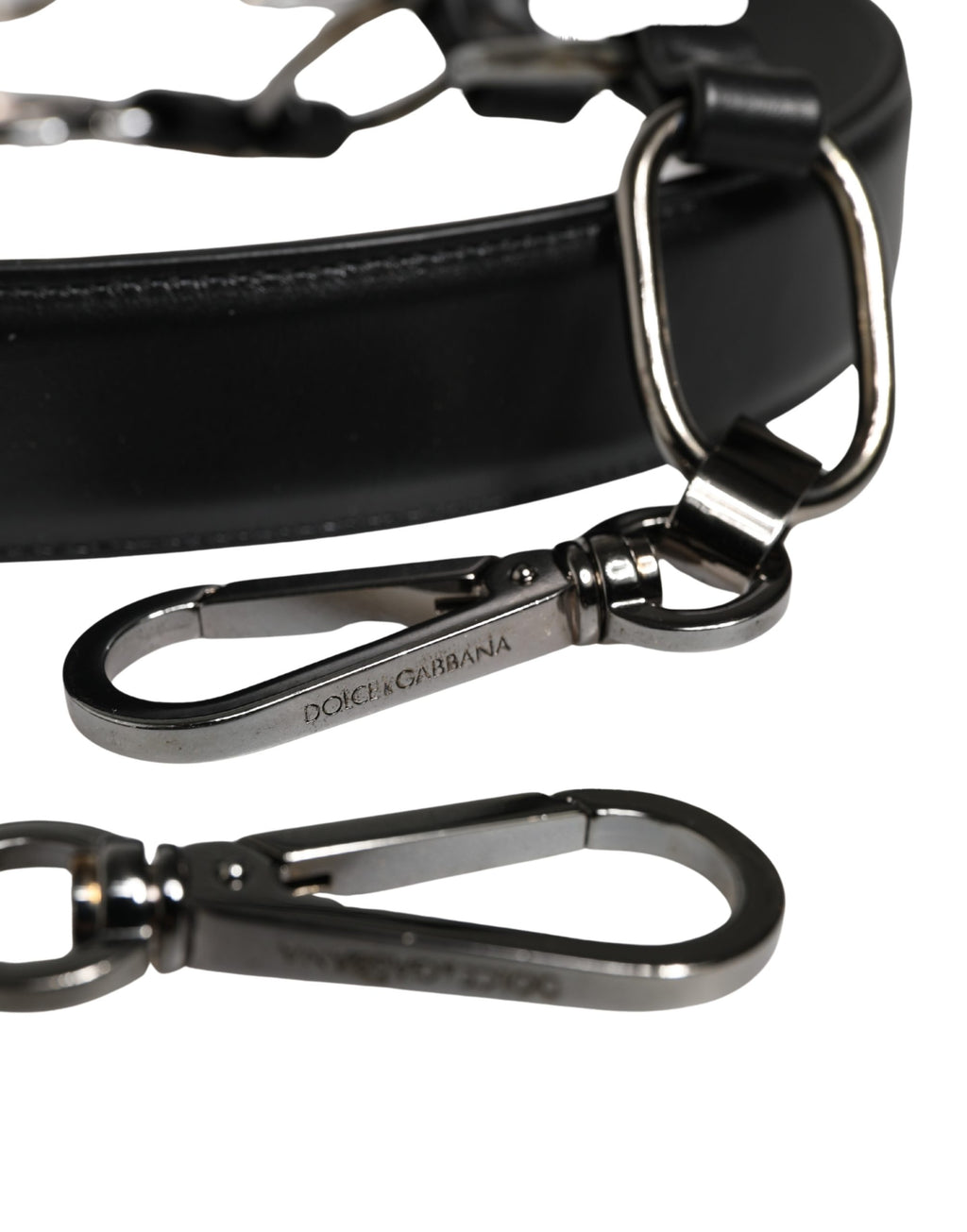 Dolce & Gabbana Tracolla Accessoria in Pelle Nera con Catena Argento