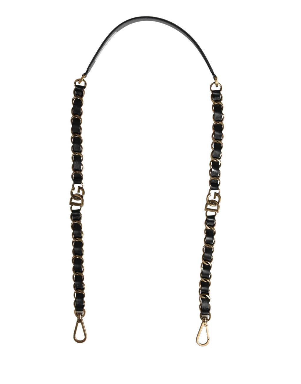 Dolce & Gabbana Tracolla Accessoria in Pelle Nera con Catena Dorata