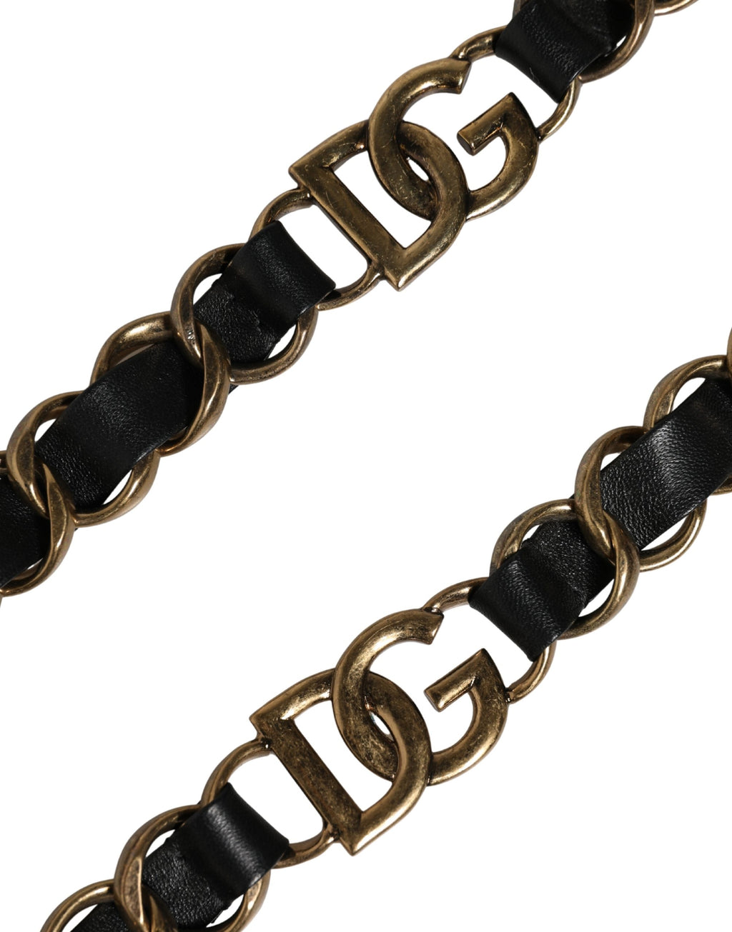 Dolce & Gabbana Tracolla Accessoria in Pelle Nera con Catena Dorata