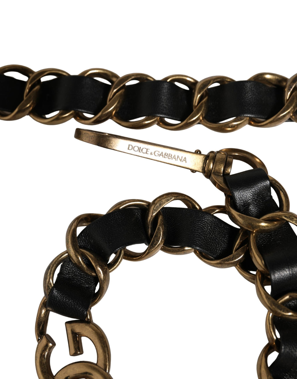 Dolce & Gabbana Tracolla Accessoria in Pelle Nera con Catena Dorata