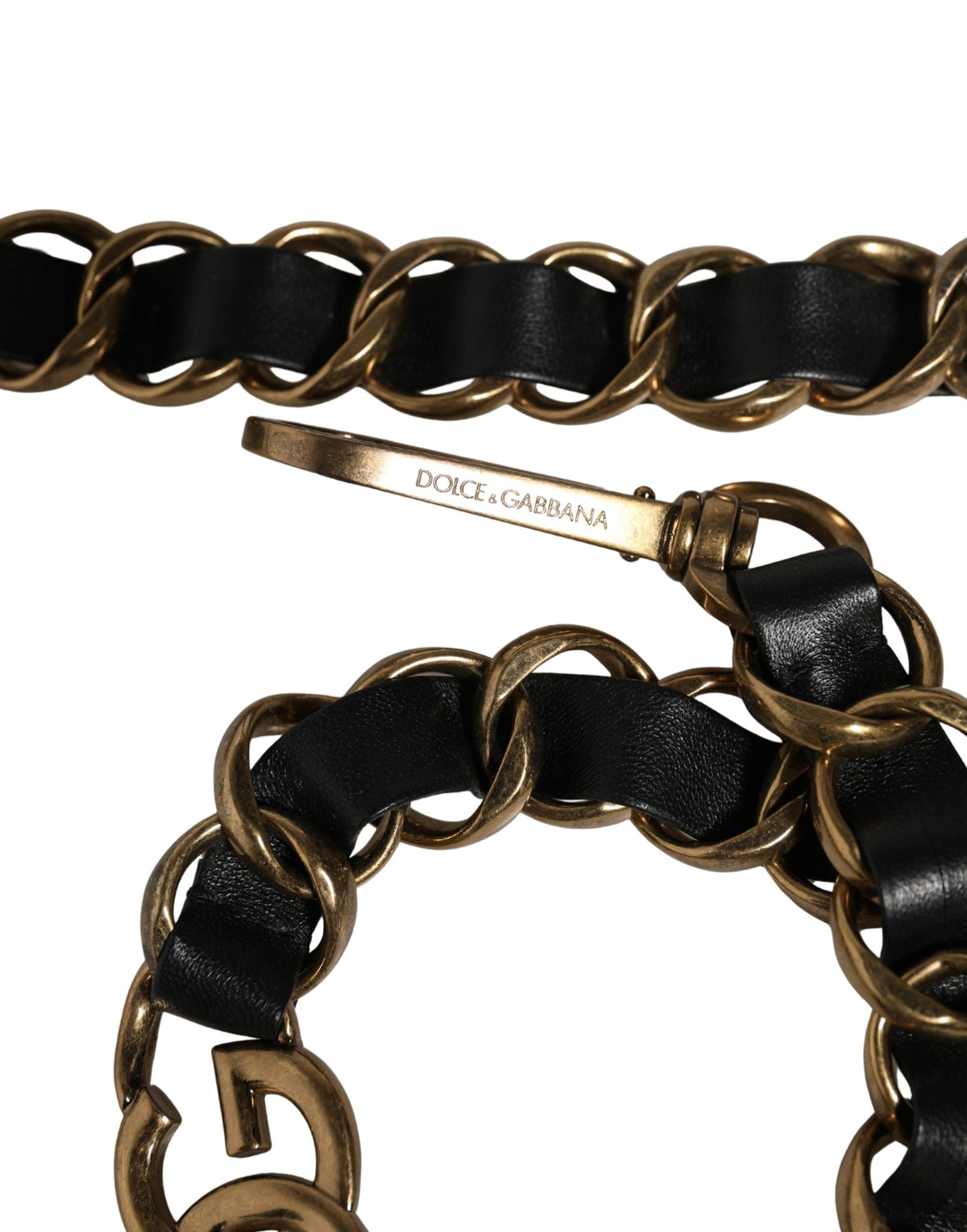 Dolce & Gabbana Tracolla Accessoria in Pelle Nera con Catena Dorata
