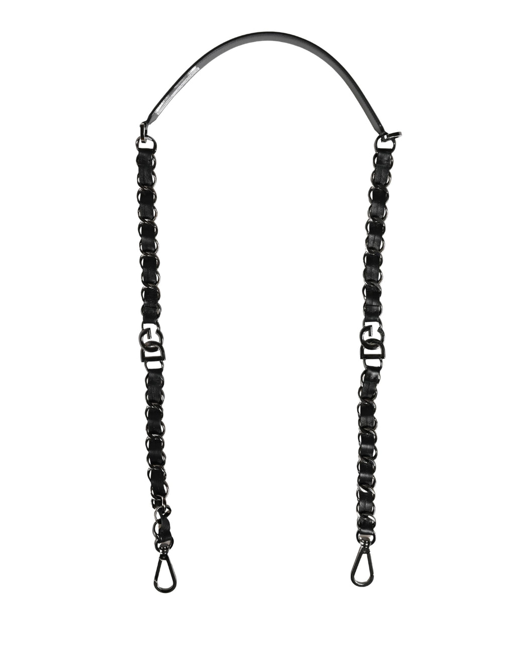 Dolce & Gabbana Tracolla Accessoria in Pelle Nera con Catena Argento